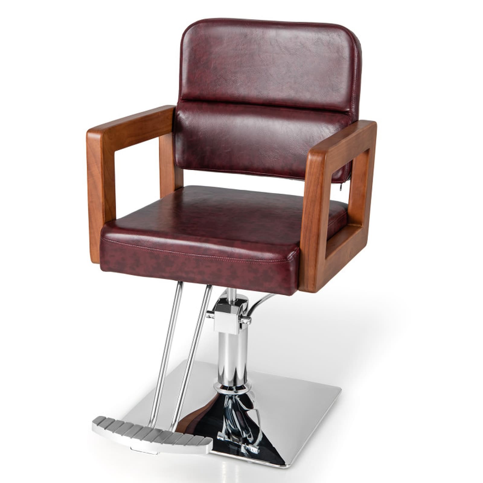 SUGIFT Hydraulic Barber Chair with 8-Position Headrest and 360-Degree Swivel - Red PVC Leather Salon Chair with 19.5-in to 25.5-in Seat Height 330-lb Capacity Metal Base and a 4-in to 10-in Adjustable Footrest for a Hair Salon or Barbershop
