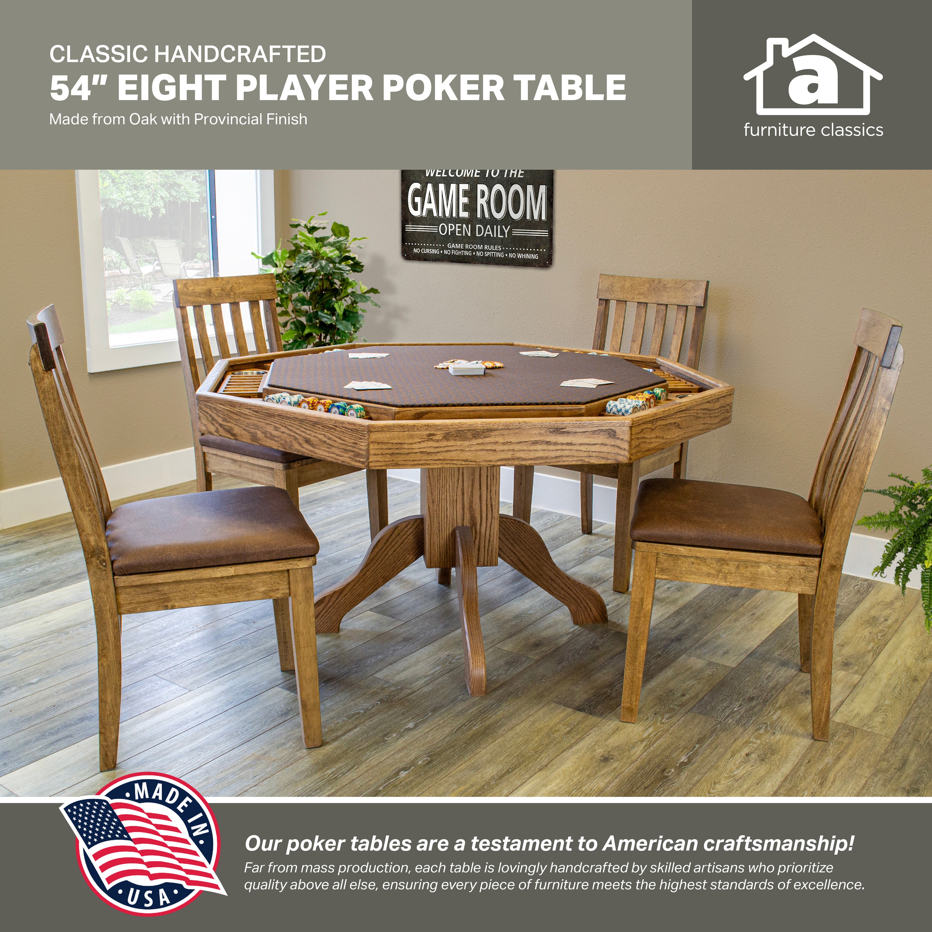 Mocha Knotty Alder 54'' Octagonal Poker Table with Cup Holders