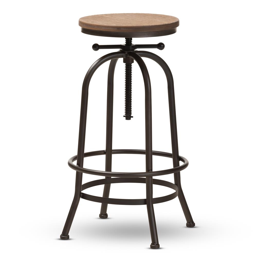 Baxton Studio 150-9121-LW Aline Brown 35.6-in H Bar height Swivel Metal Backless Bar Stool