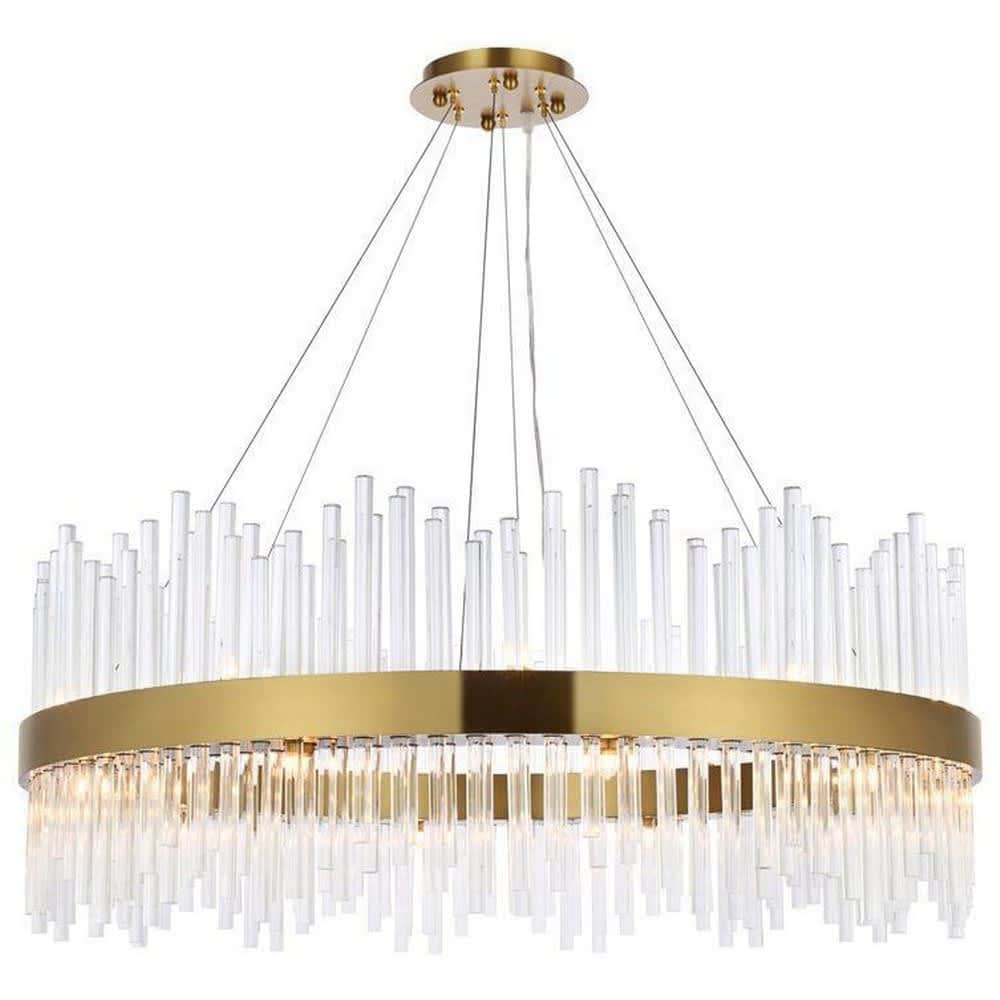 Elegant Lighting A-EL-3000D36SG Dallas 2- Light Satin Gold Gold Modern Halogen Crystal And Iron Chandelier