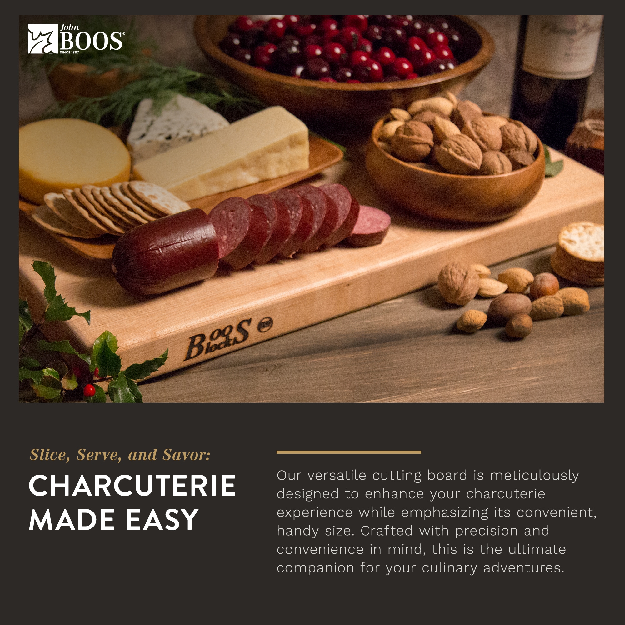 Maple Wood Reversible Cutting Board with Hand Grips, 18 x 12 Inches