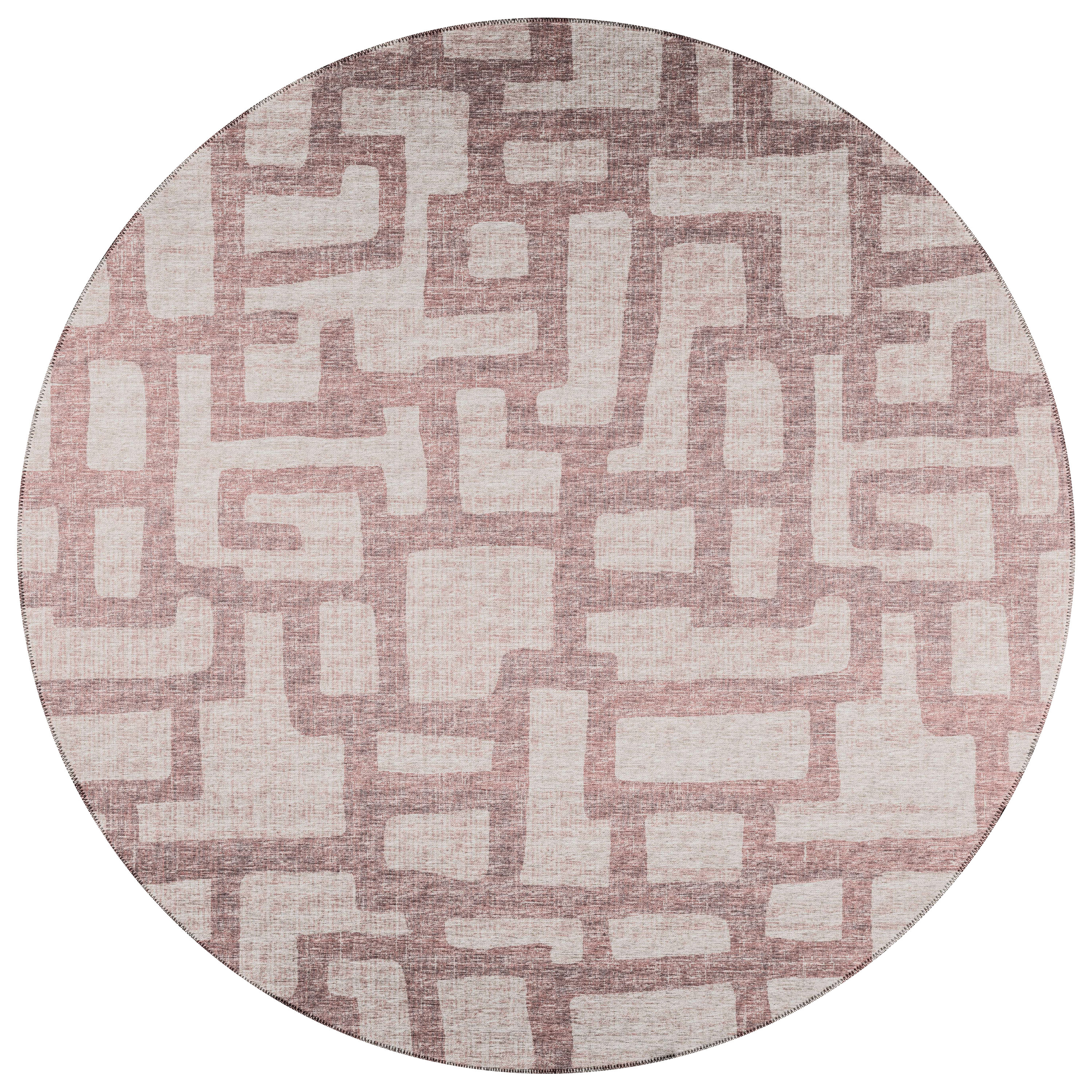 Addison Rugs AYU34TN8RO Yuma 8 x 8 (ft) Chenille Tan Round Indoor/Outdoor Geometric Mid-Century Modern Area rug