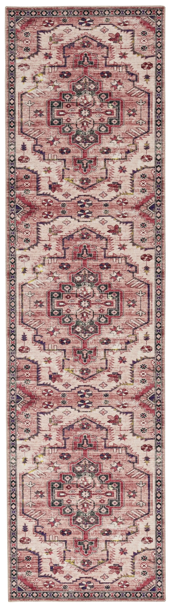 Linon RUGWR0928 2 X 8 (ft) Ivory/Pink Indoor Medallion Machine Washable Runner Rug