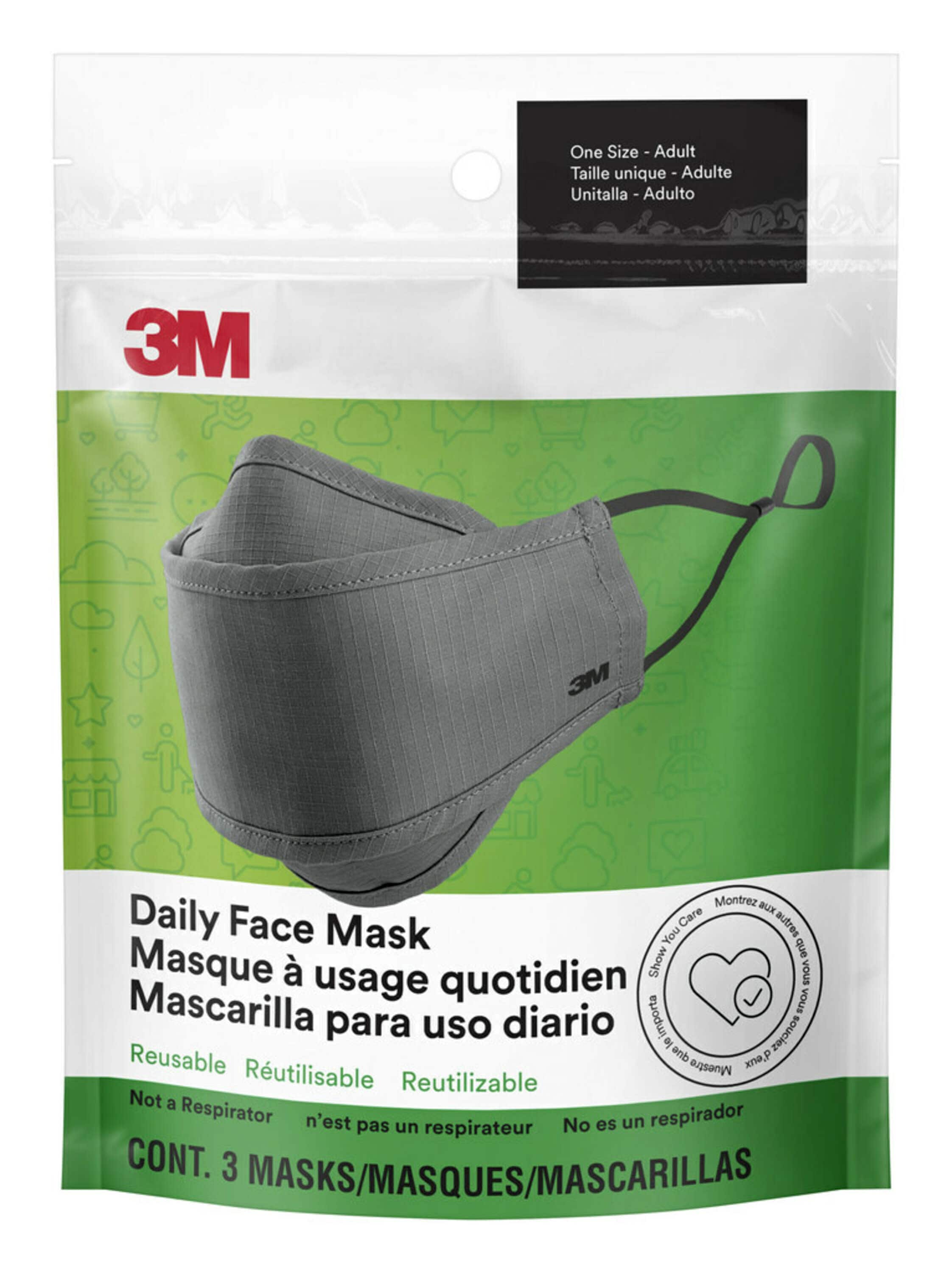 Washable Face Mask 3 PACK reusable Facemask Dual Around-the-head Elastic Gray 