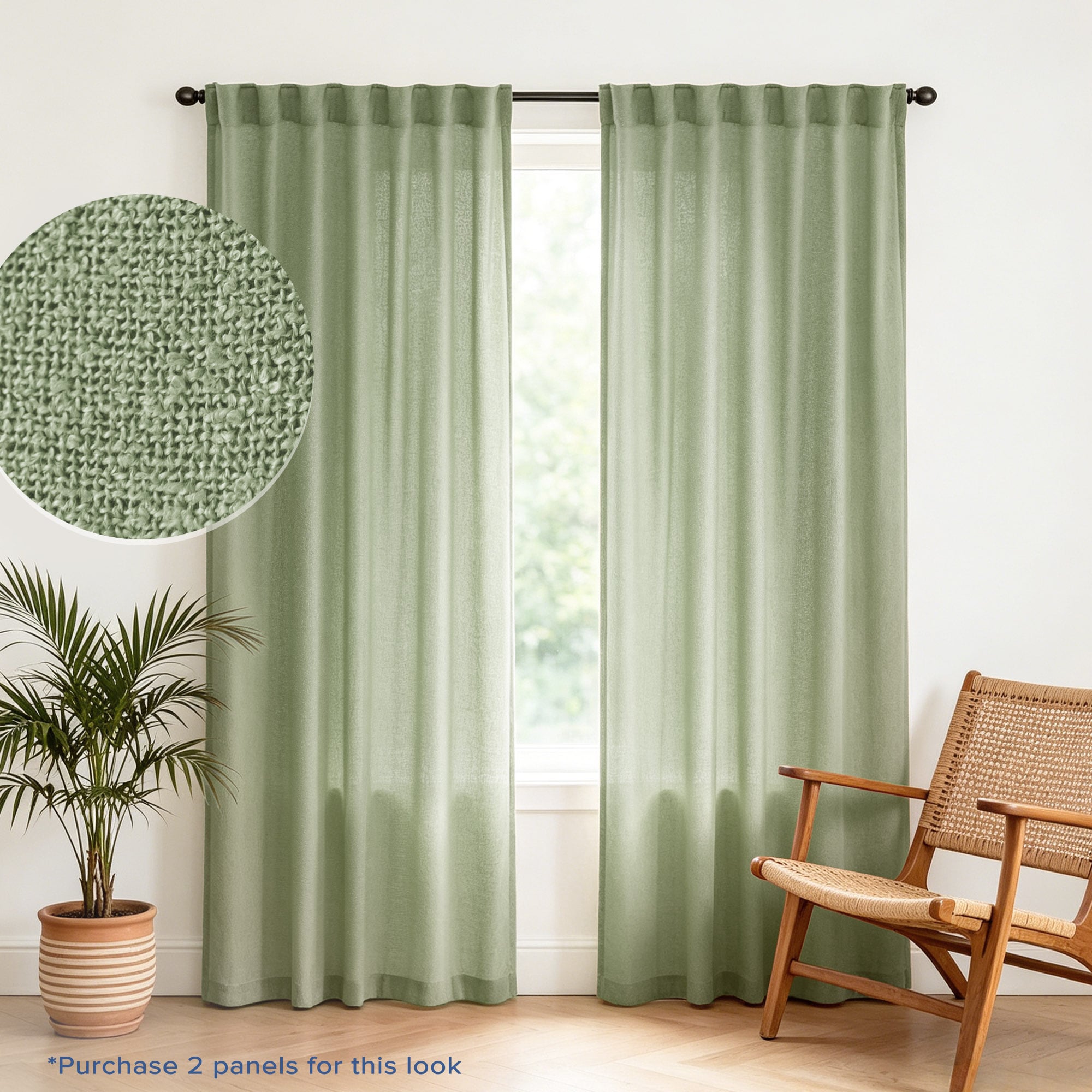 Awesome Home 52-in W x 84-in L Olive Boucle Sheer Back Tab Single Panel