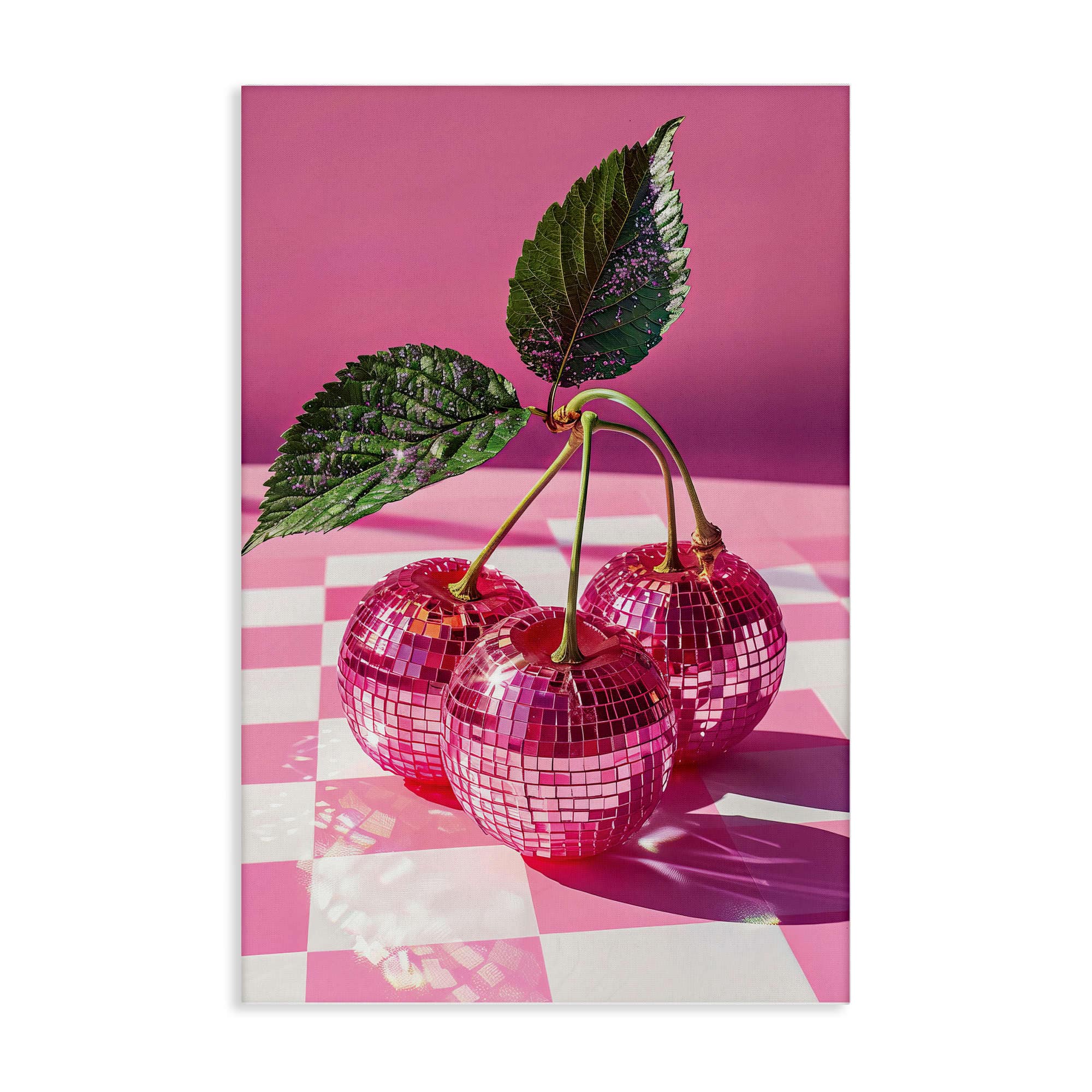 Stupell Industries BT-661-CN-20X30 Disco Cherries on Checkered Canvas design by LSR Design Studio