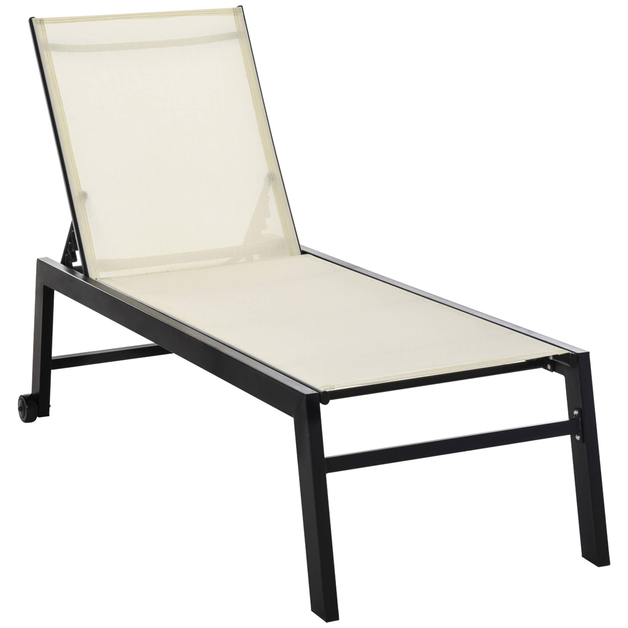 CIPACHO HCSE2505231678 Outdoor Lounge Chair  Patio Lounger with 5 Position Reclining Backrest and 2 Wheels for Poolside  Beach  Lawn  Cream White