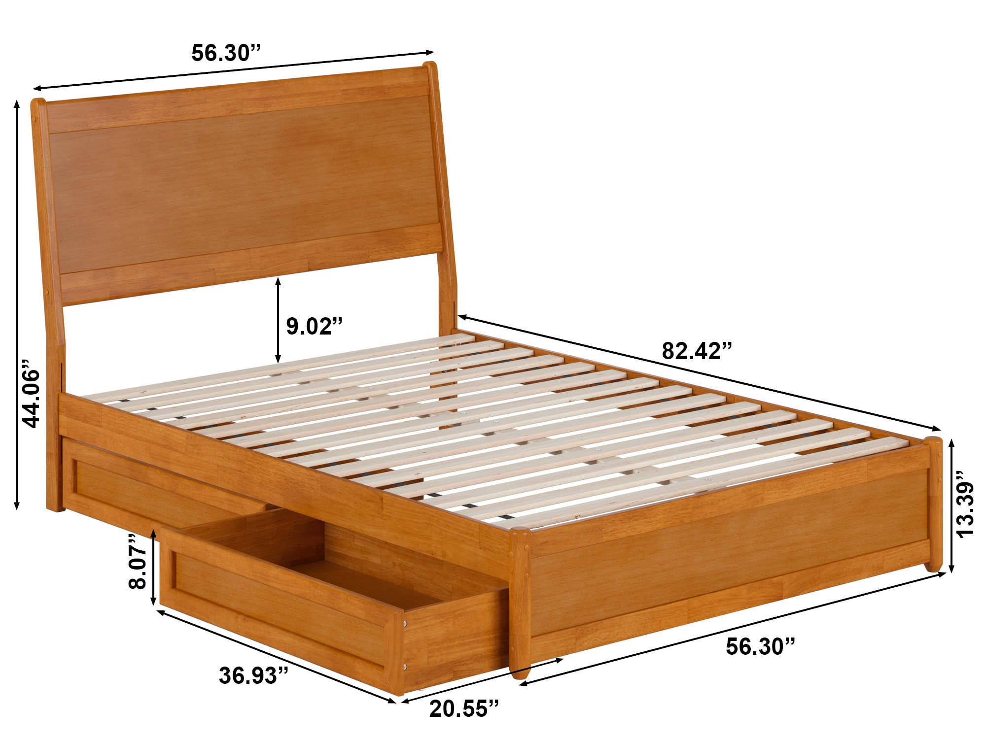 Light Toffee Full Wood Platform Bed with Storage Drawers