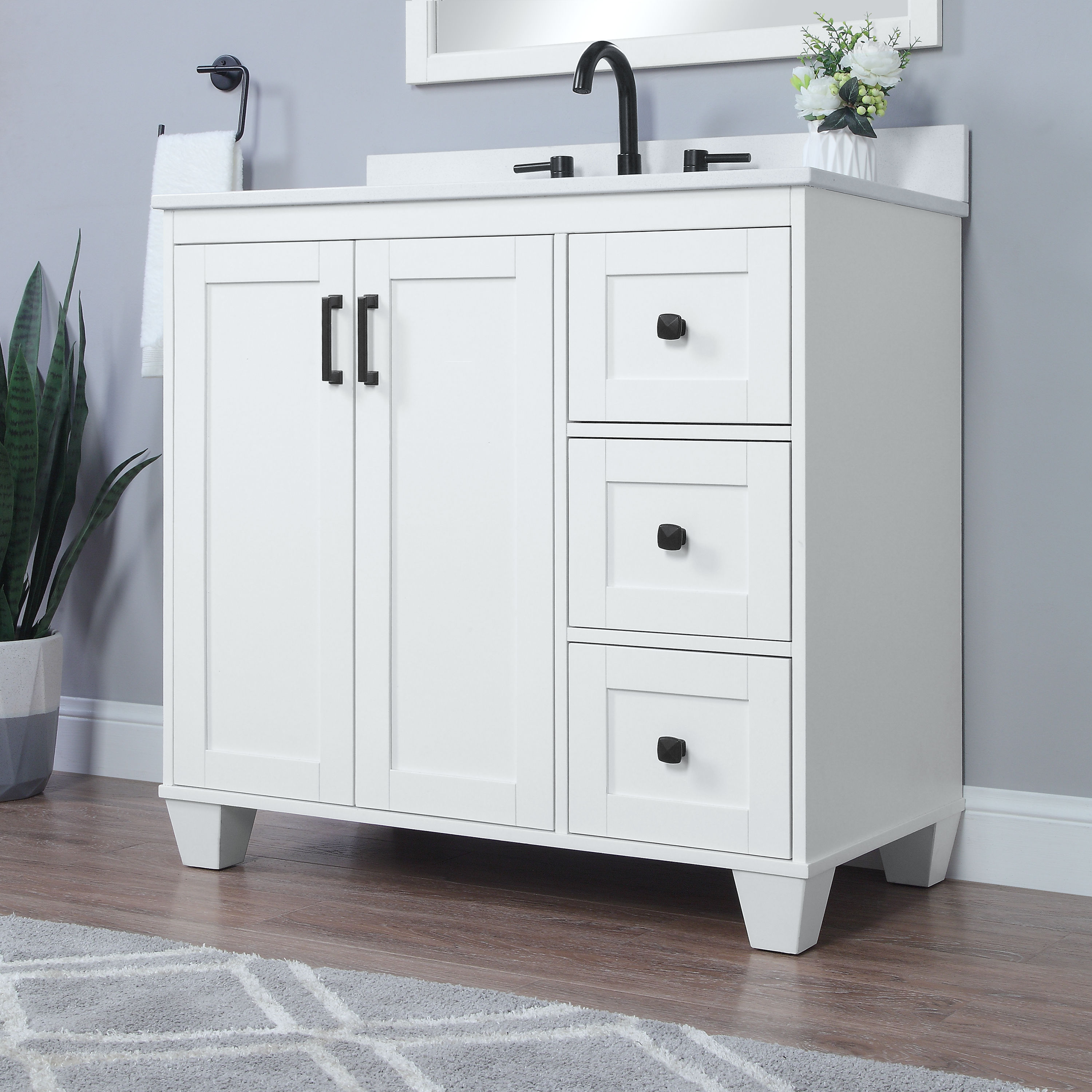allen + roth Rigsby 36-in White Undermount Single Sink Bathroom Vanity with  White Engineered Stone Top in the Bathroom Vanities with Tops department at