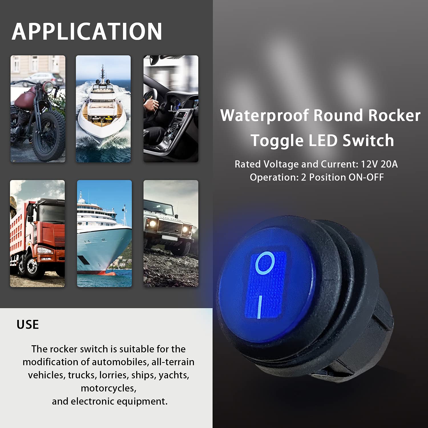 LILILIAN FMY 3 pcs Round Rocker Switch 12V ON OFF Waterproof Toggle ...