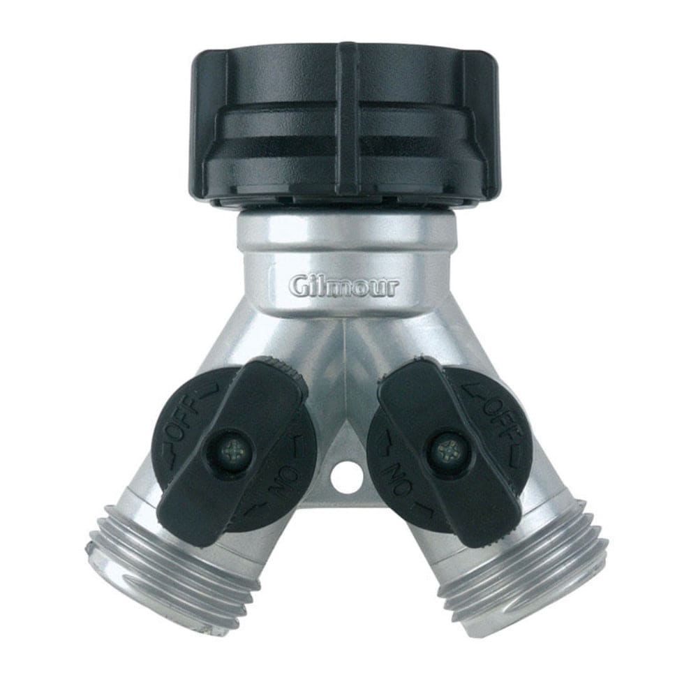 Gilmour Zinc Male Threaded Y-Hose Connector with Dual Shut-Offs #800154-1001