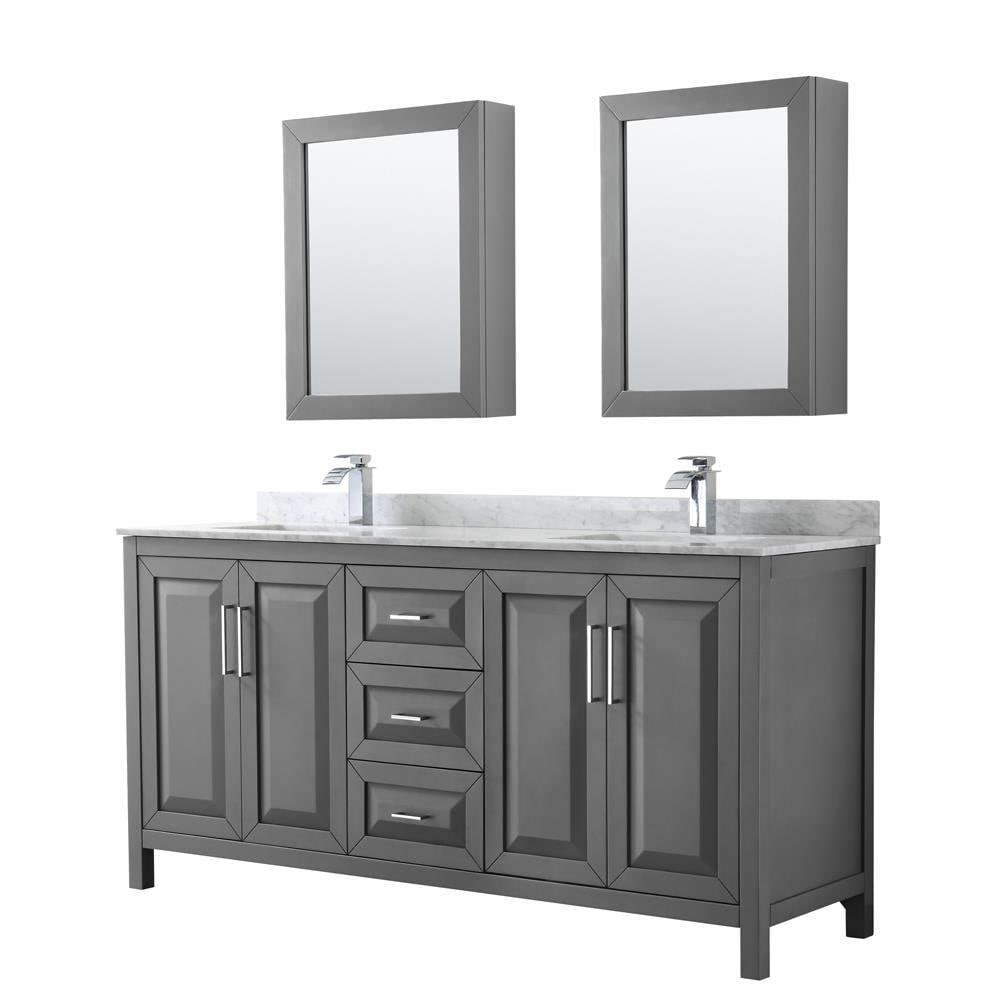 Wyndham Collection WCV252572DKGCMUNSMED Daria 72-in Dark Gray with Polished Chrome Trim Undermount Double sink Bathroom Vanity with White Carrara Marble Natural marble Top (Mirror Included)
