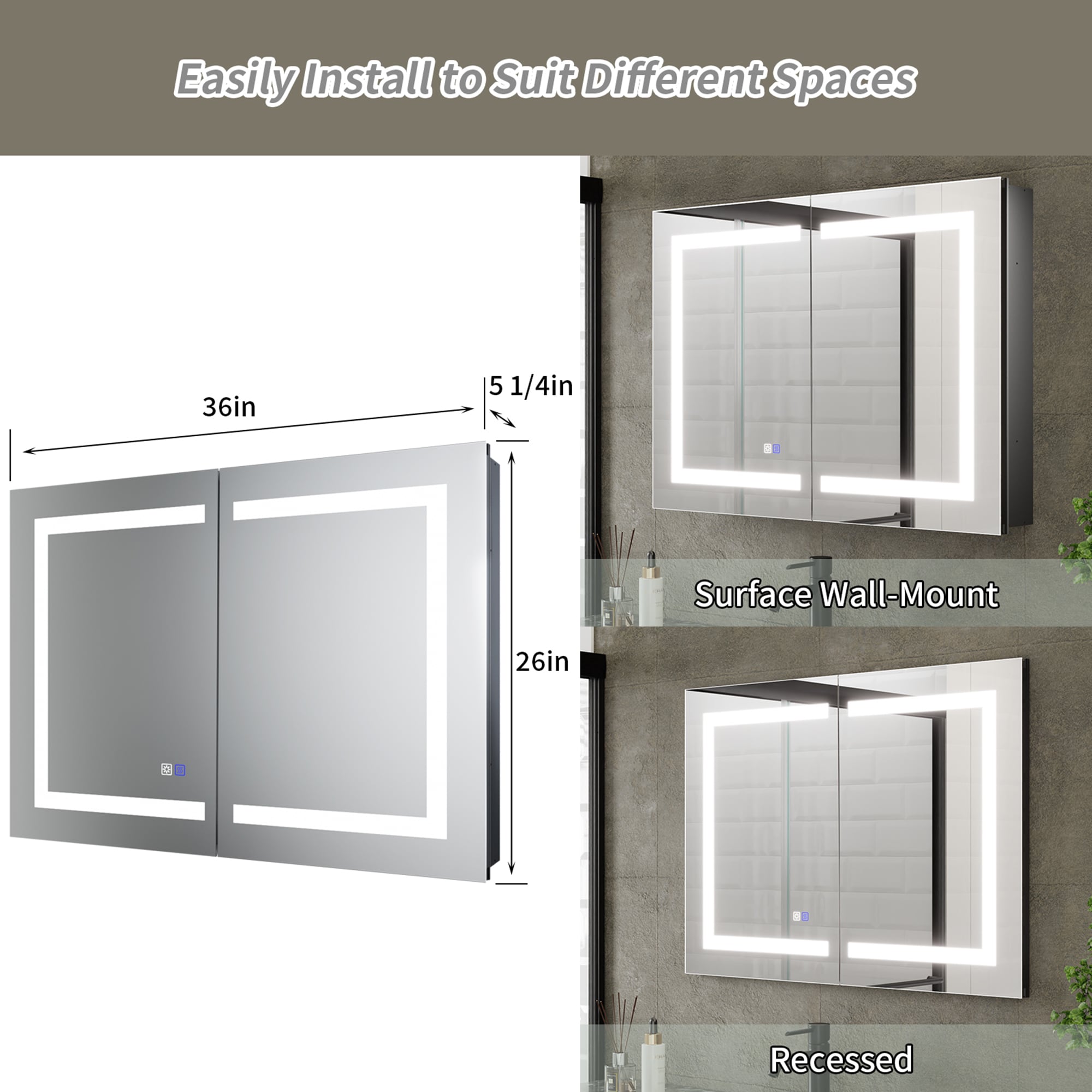 ExBrite Savio 36-in x 26-in Lighted LED Fog Free Surface/Recessed Mount ...