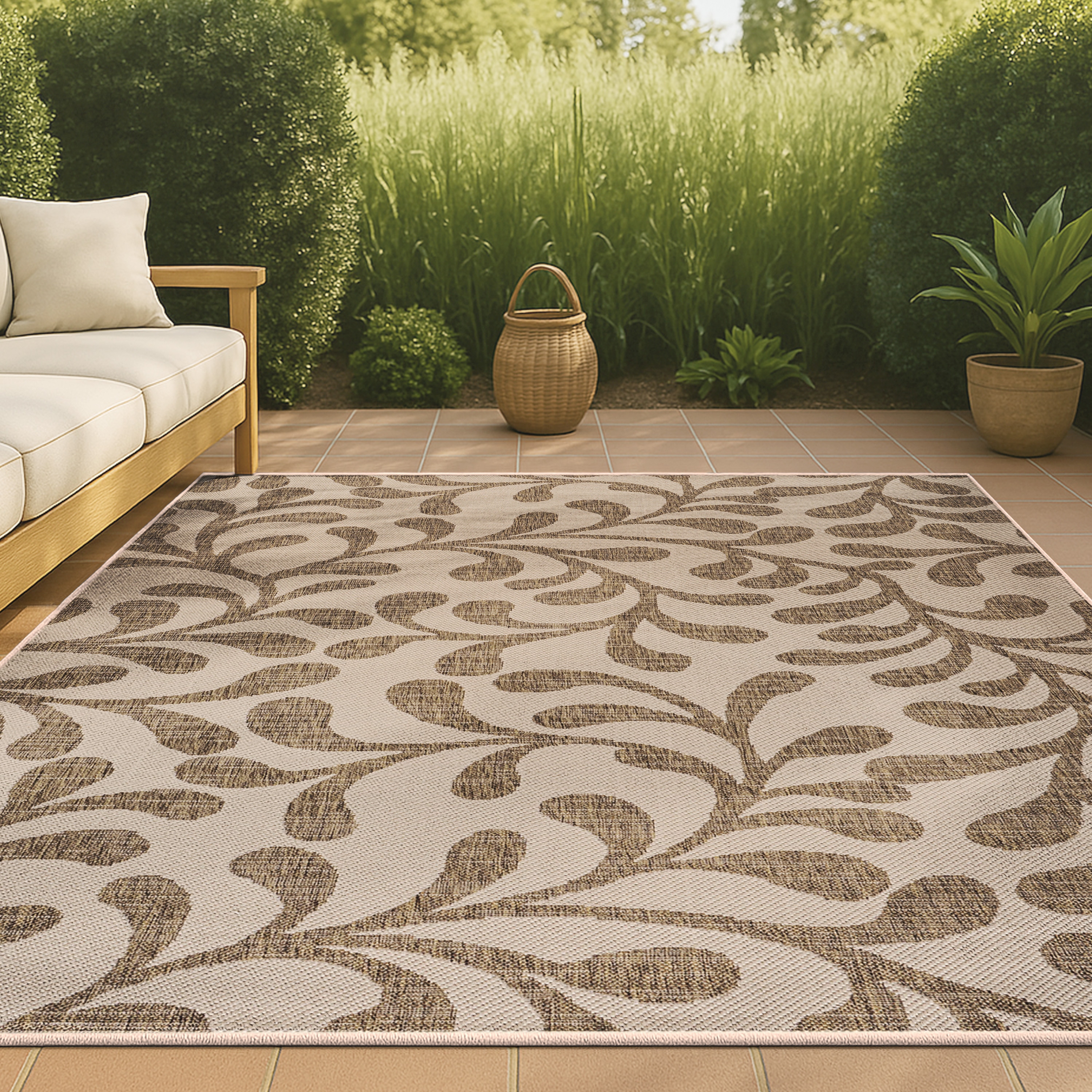 JONATHAN  Y SMB117A-3 Santa Monica Vine All Over 3 x 5 (ft) Loomed Polypropylene Brown/Beige Rectangular Indoor/Outdoor Floral/Botanical Coastal Area rug