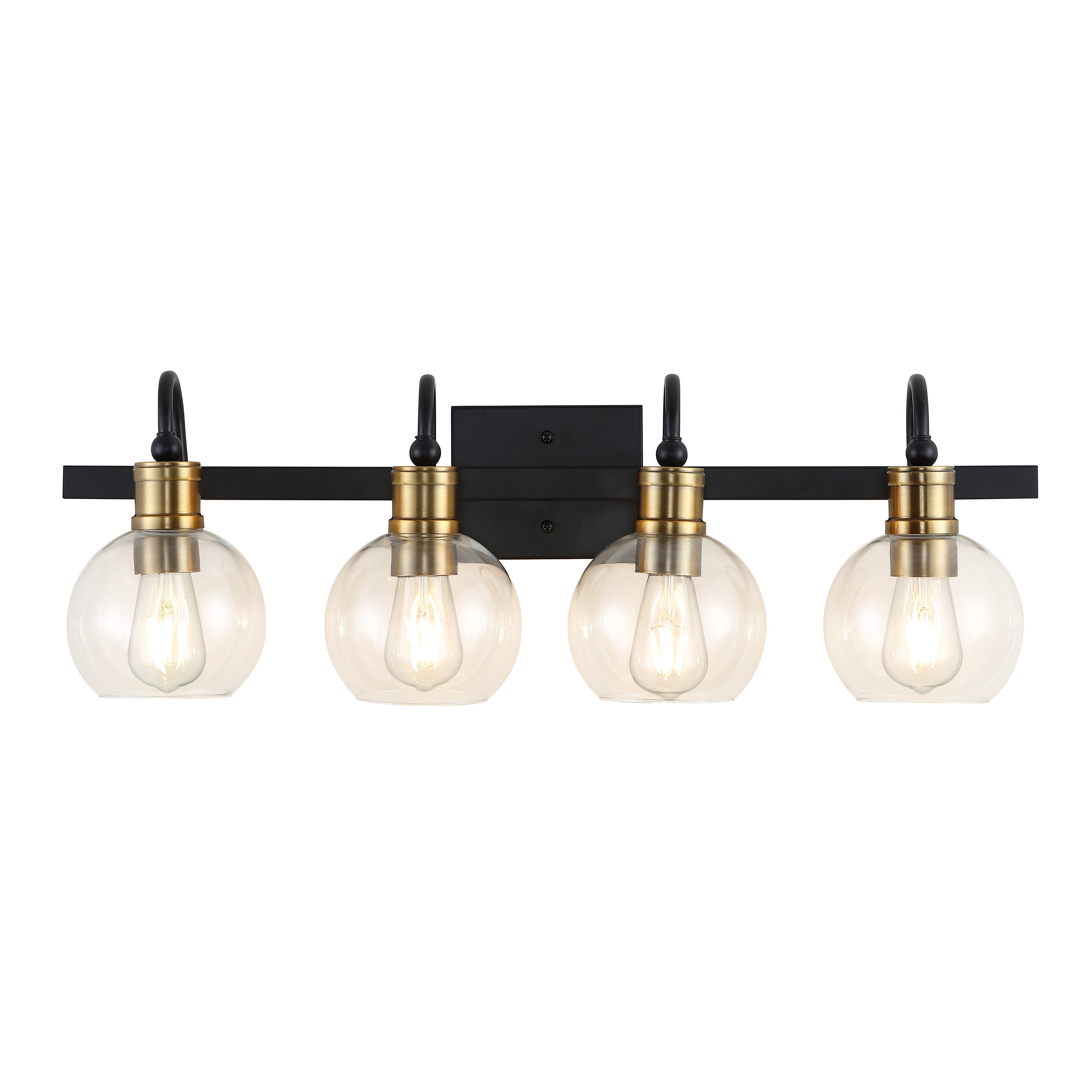 Espanola Black Iron 4-Light Vanity with Clear Glass Globes