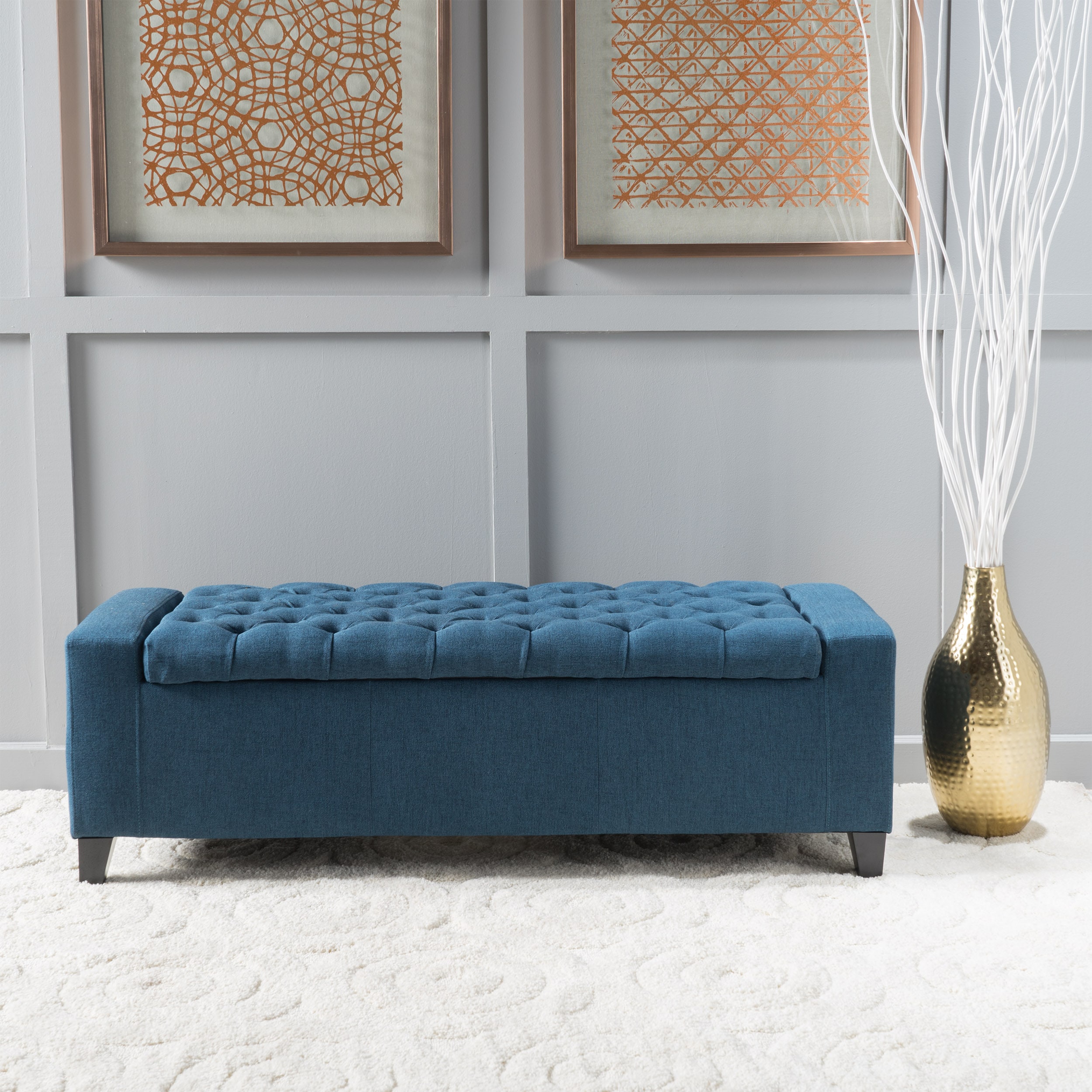 Christopher Knight Home Hikaru Fabric Storage Ottoman Dark Blue