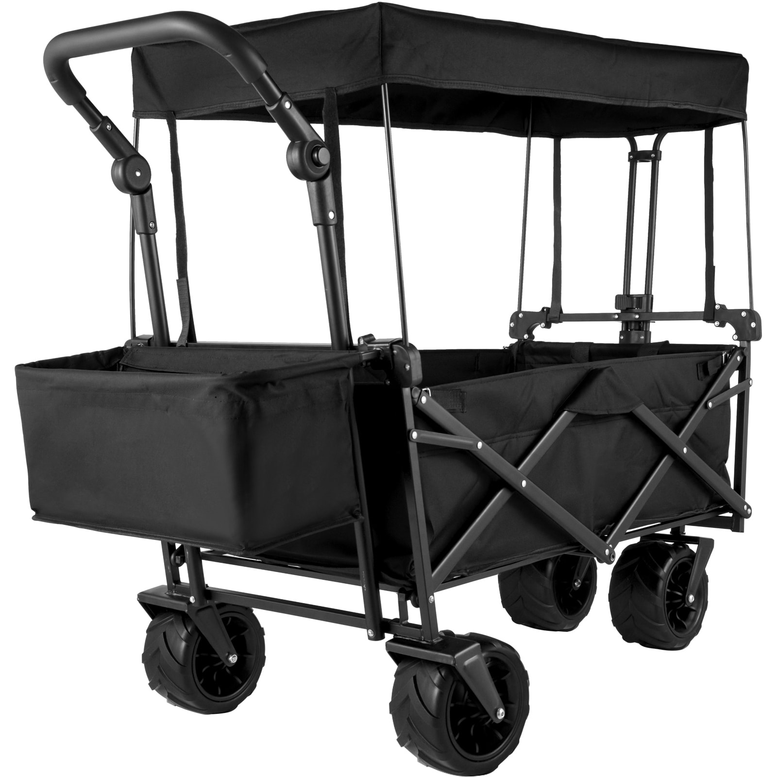 VEVOR Extra Large Collapsible Garden Cart with Removable Canopy, Folding Wagon Utility Carts with Wheels and Rear Storage, Wagon Cart for Garden, Camping, Grocery Cart, Shopping Cart, Black DZDPTC-BKHSKU0001V0 Sansujyuku sansujyuku.com