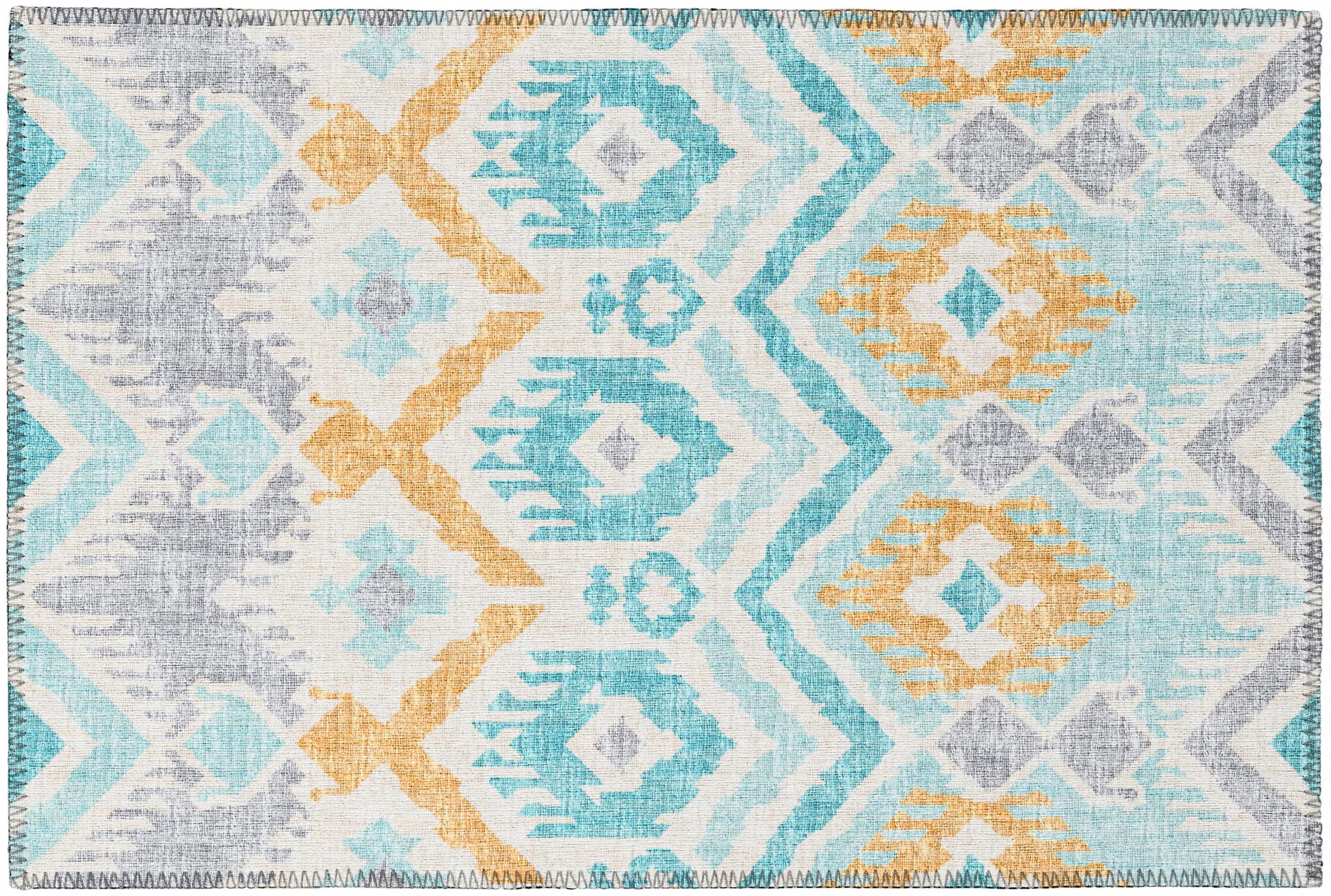 Addison Rugs AYU32AQ20X30 Yuma 2 x 3 (ft) Chenille Aqua Rectangular Indoor/Outdoor Ikat Moroccan Machine washable Throw rug
