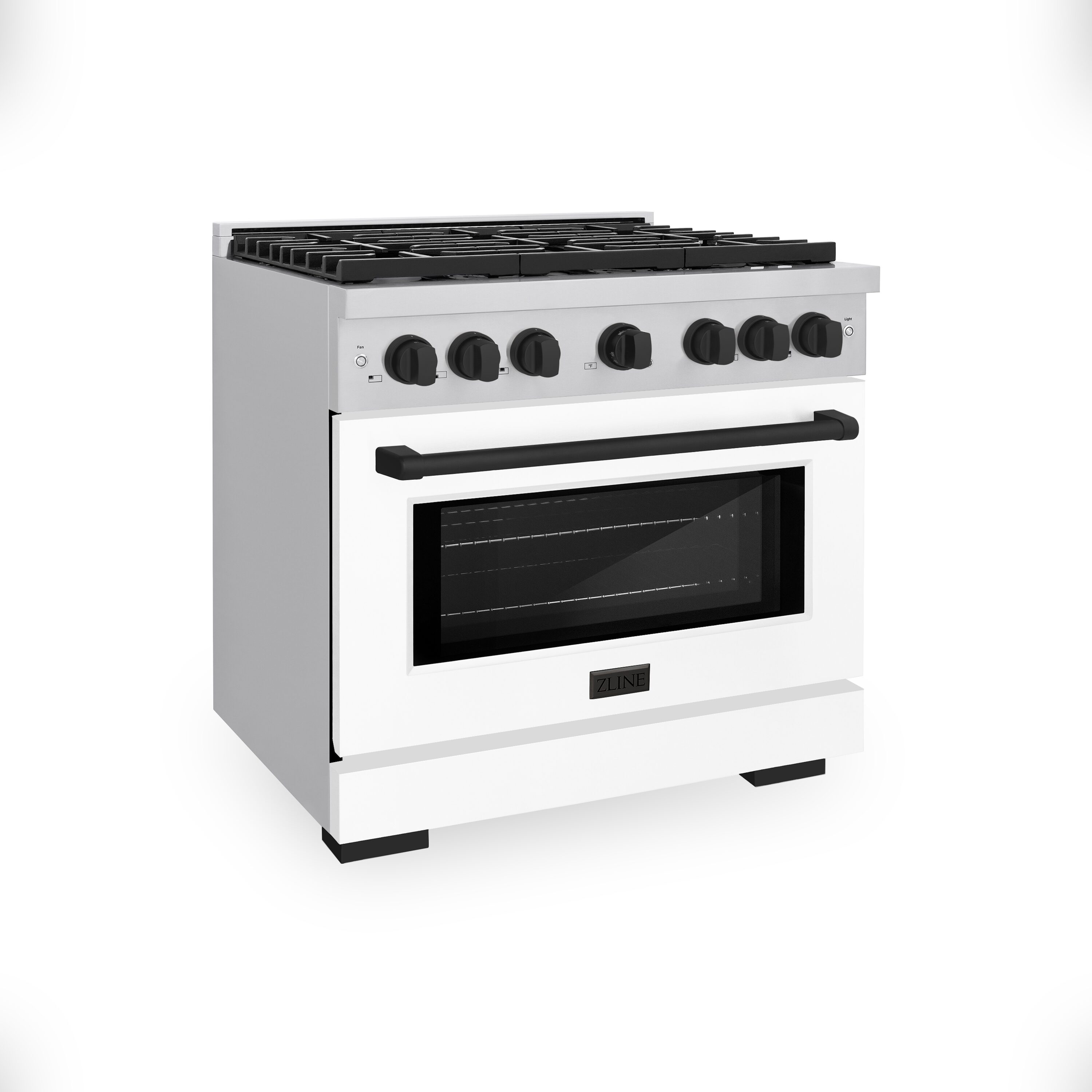 ZLINE KITCHEN & BATH SGRZ-WM-36-MB Paramount 36-in 6 burners 5.2-cu ft Convection Oven Freestanding Natural Gas Range ( Stainless Steel, White Matte Door, Matte Black Accents )