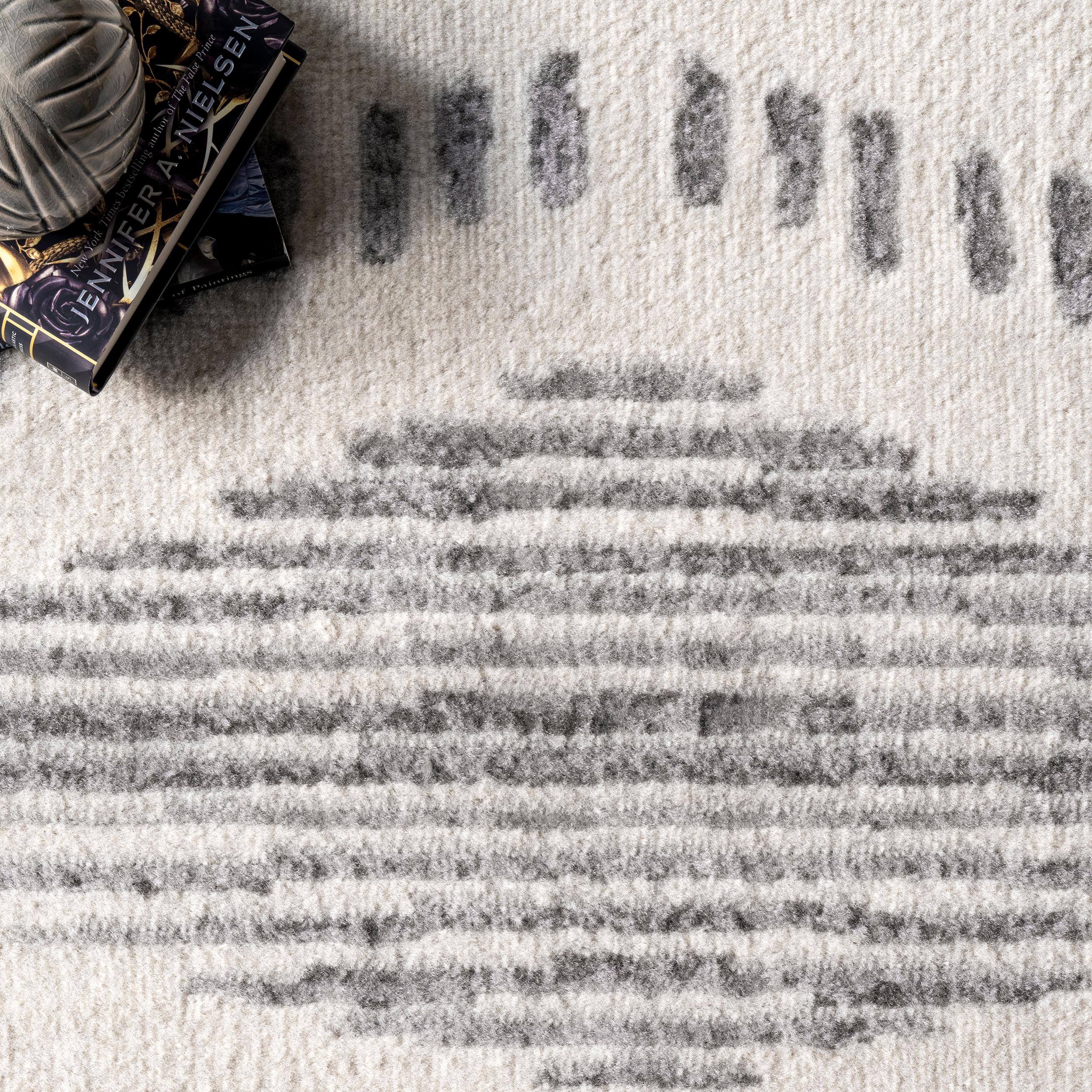 Light Gray Rectangular Striped Synthetic Area Rug