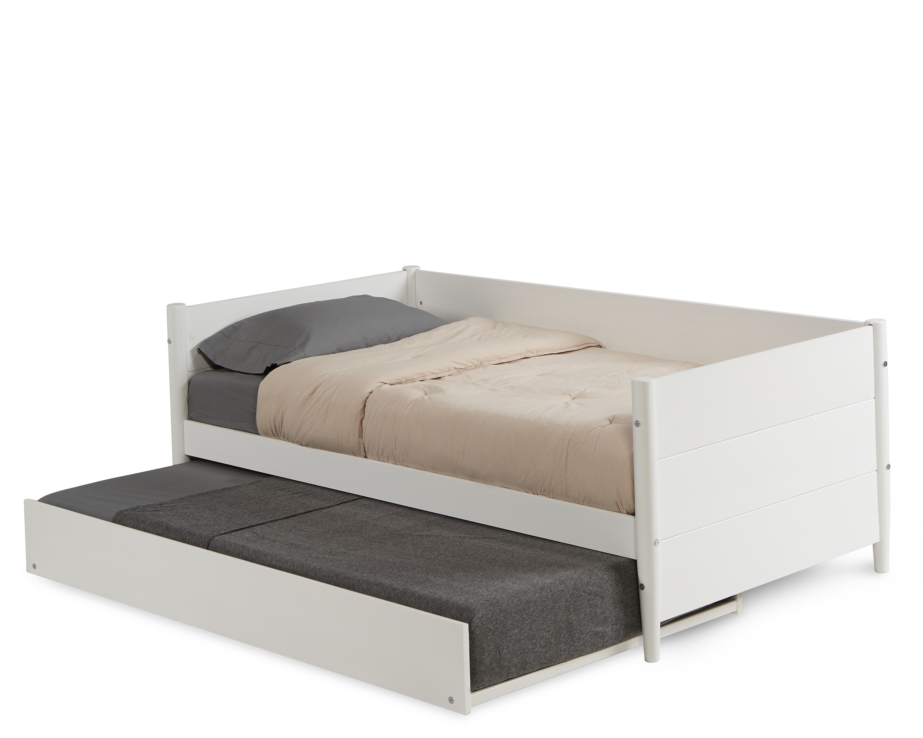 White Twin Wood Daybed with Trundle and Slats