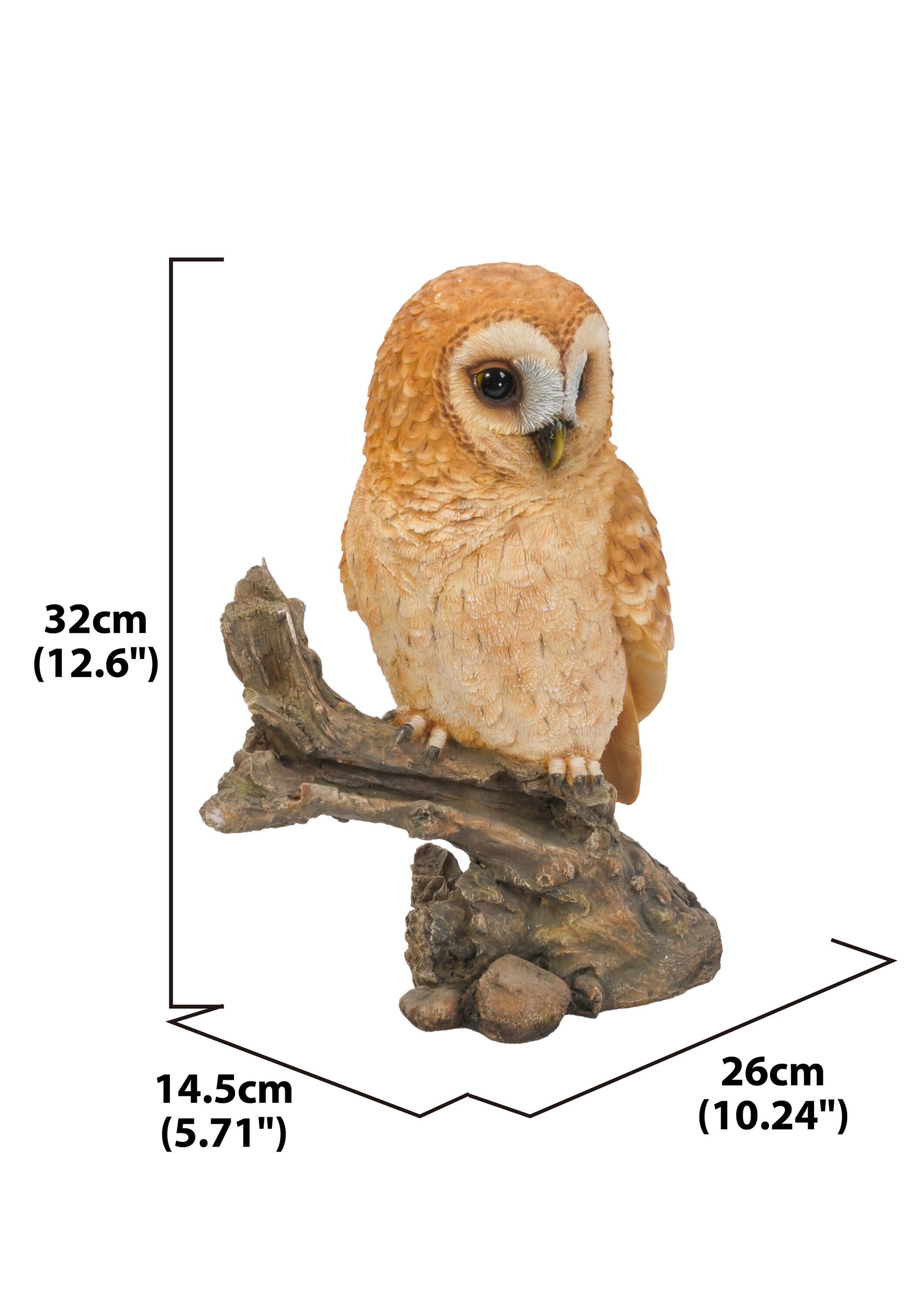 Beige and Brown Polyresin Owl on Stump Statue