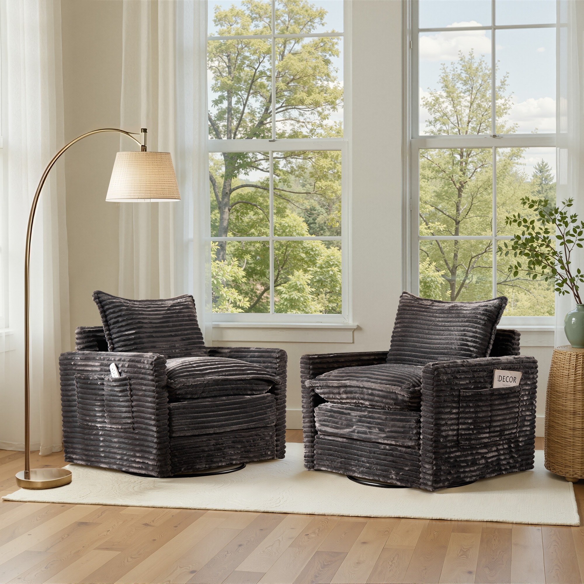 Ovios - 33.08-in W Modern Gray Swivel Accent Armchair