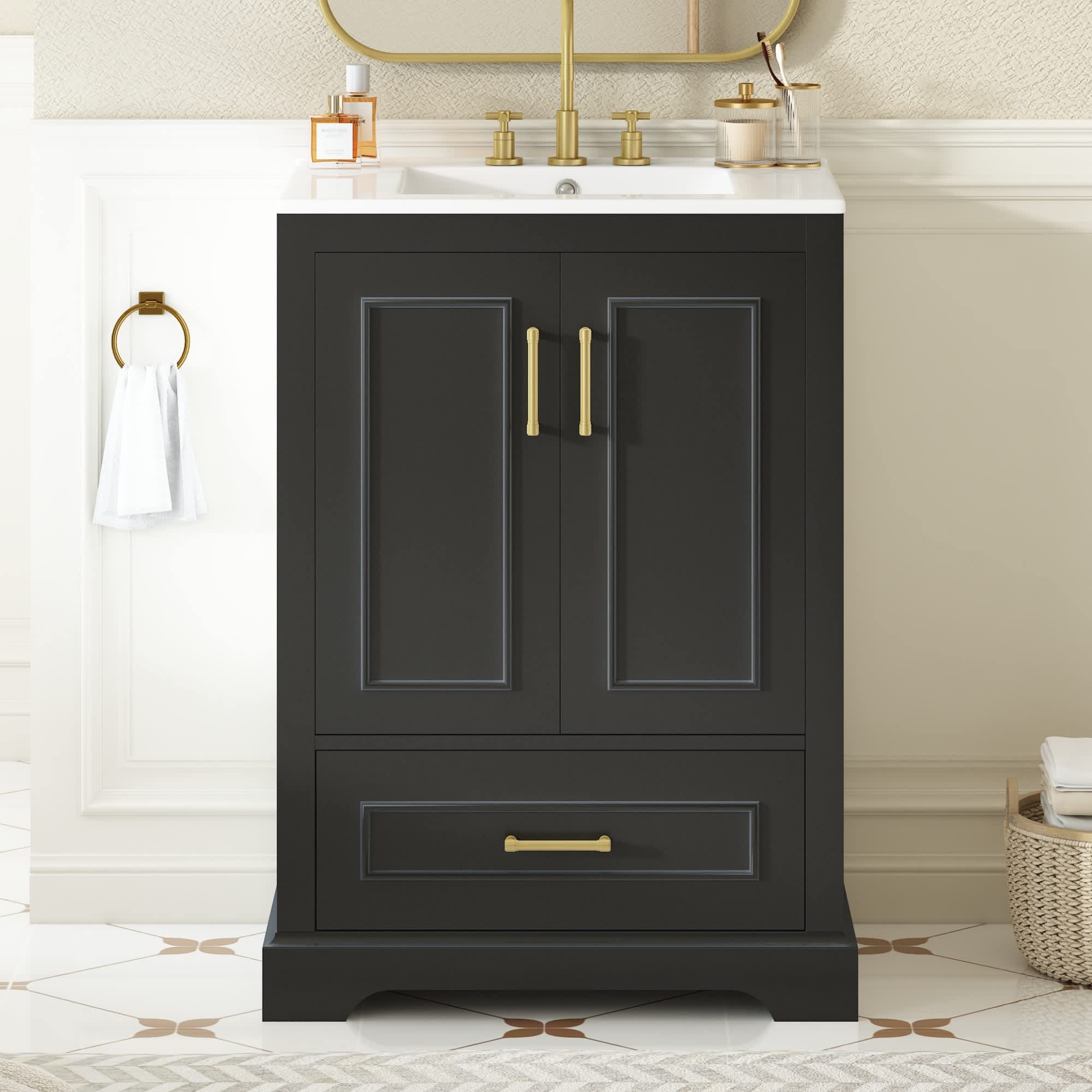 JCFL 24in Black Bathroom Vanity Freestanding Vanity with Sink