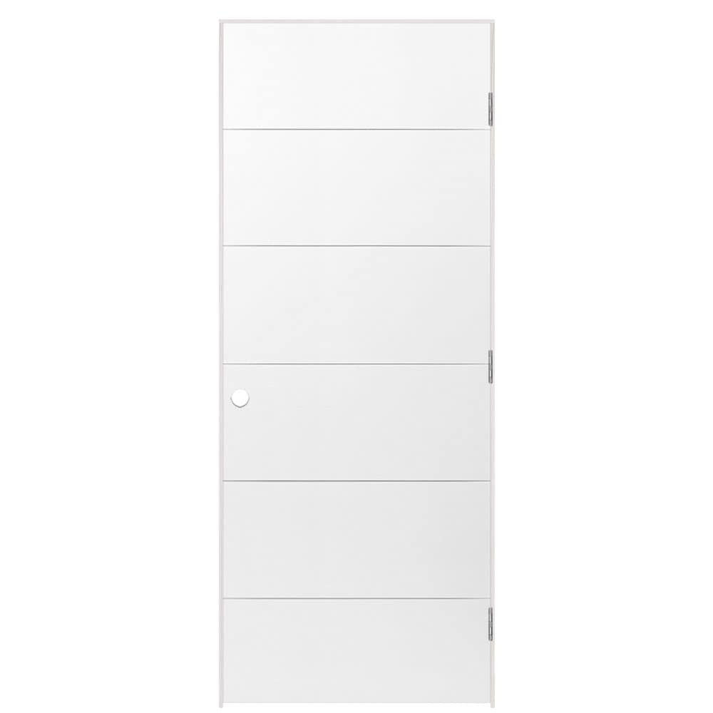 Masonite 1446494 32-in x 80-in Primed Hollow core Flush Left hand Smooth Primed Molded composite Flat Jamb Single Prehung Interior Door