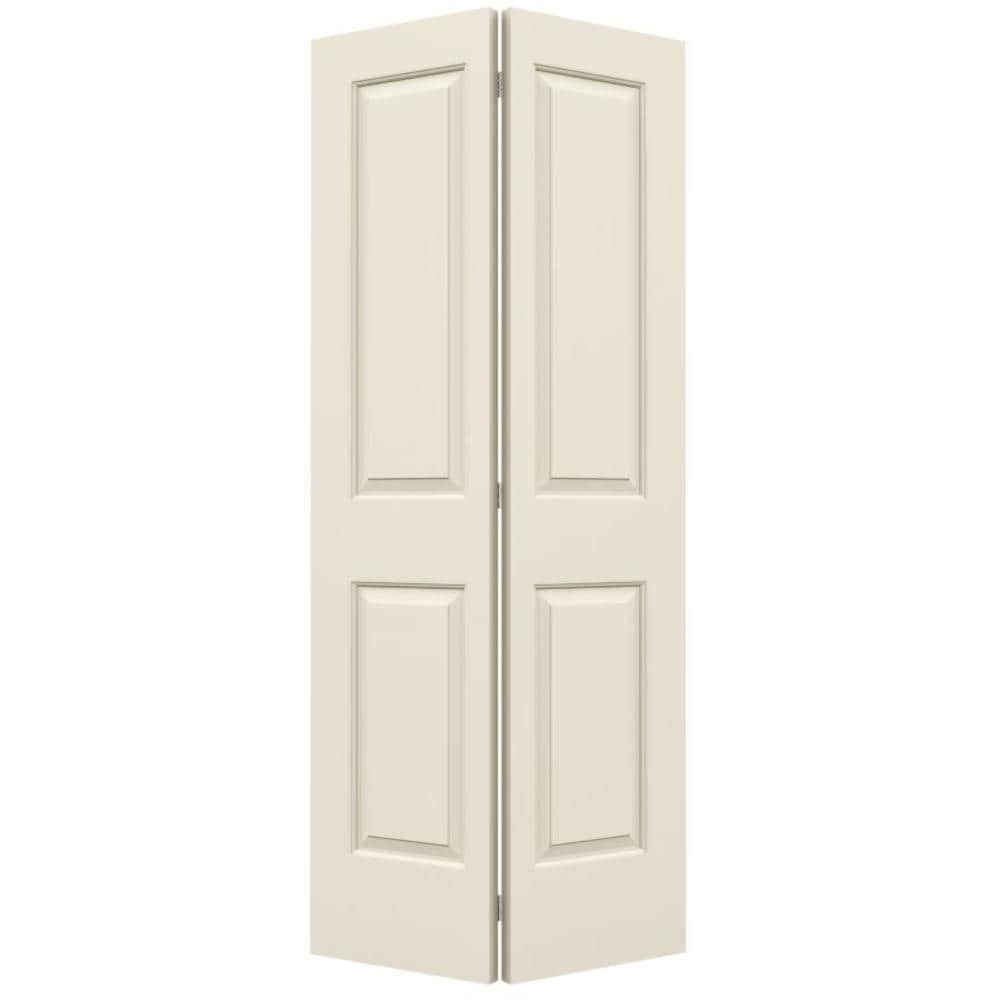 Cambridge 36-in x 80-in 2-panel Square Hollow Core Primed Molded Composite Bifold Door Hardware Included in Off-White | - JELD-WEN LOWOLJW160000101