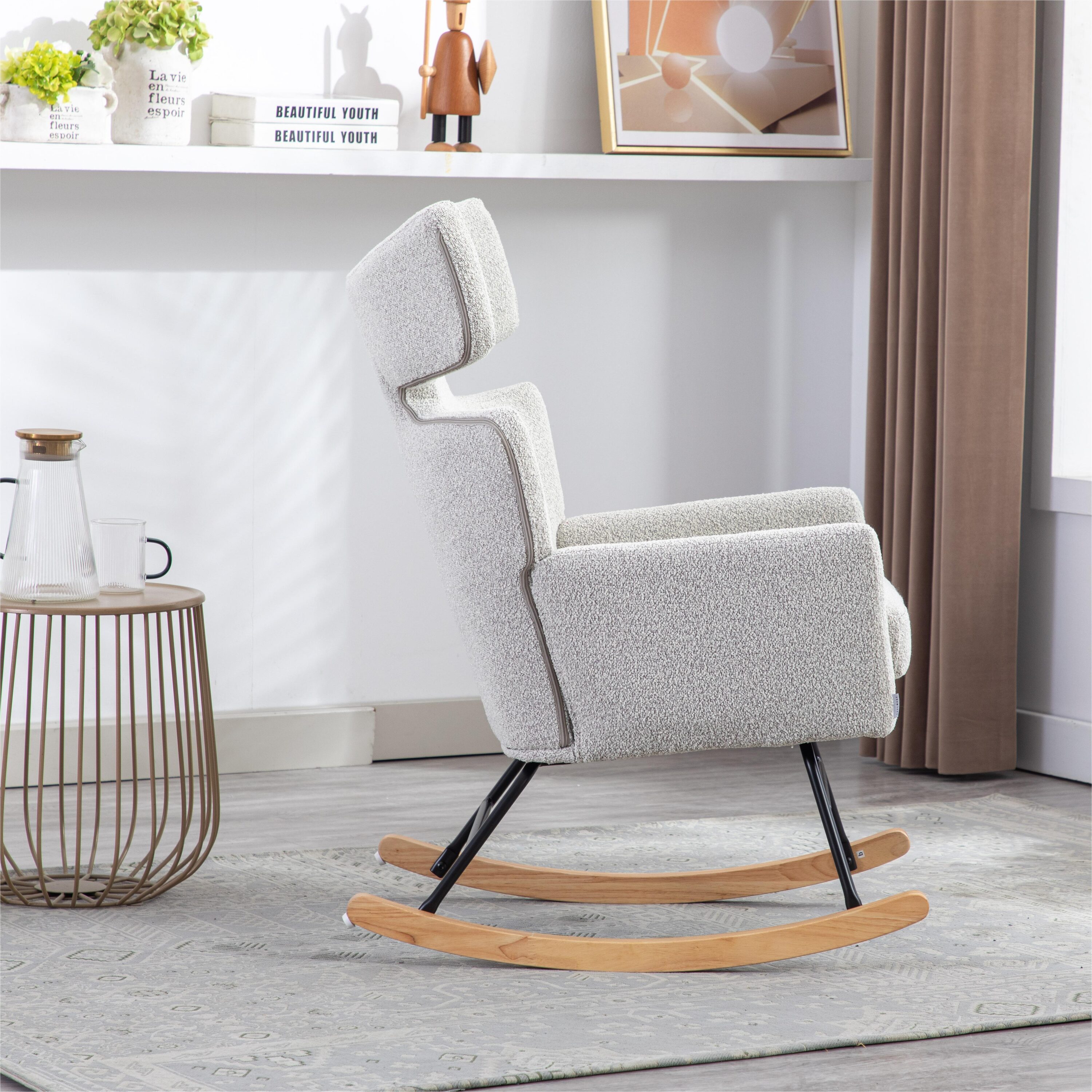 AHIOU HOME Modern Gray Linen Rocking Chair in the Chairs department at ...