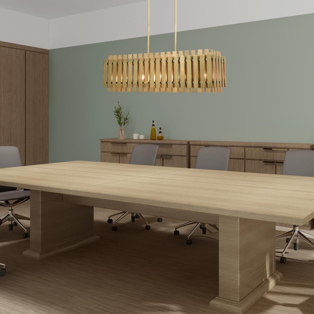 Elegant 5-Light Linear Chandelier in Natural Brass Finish