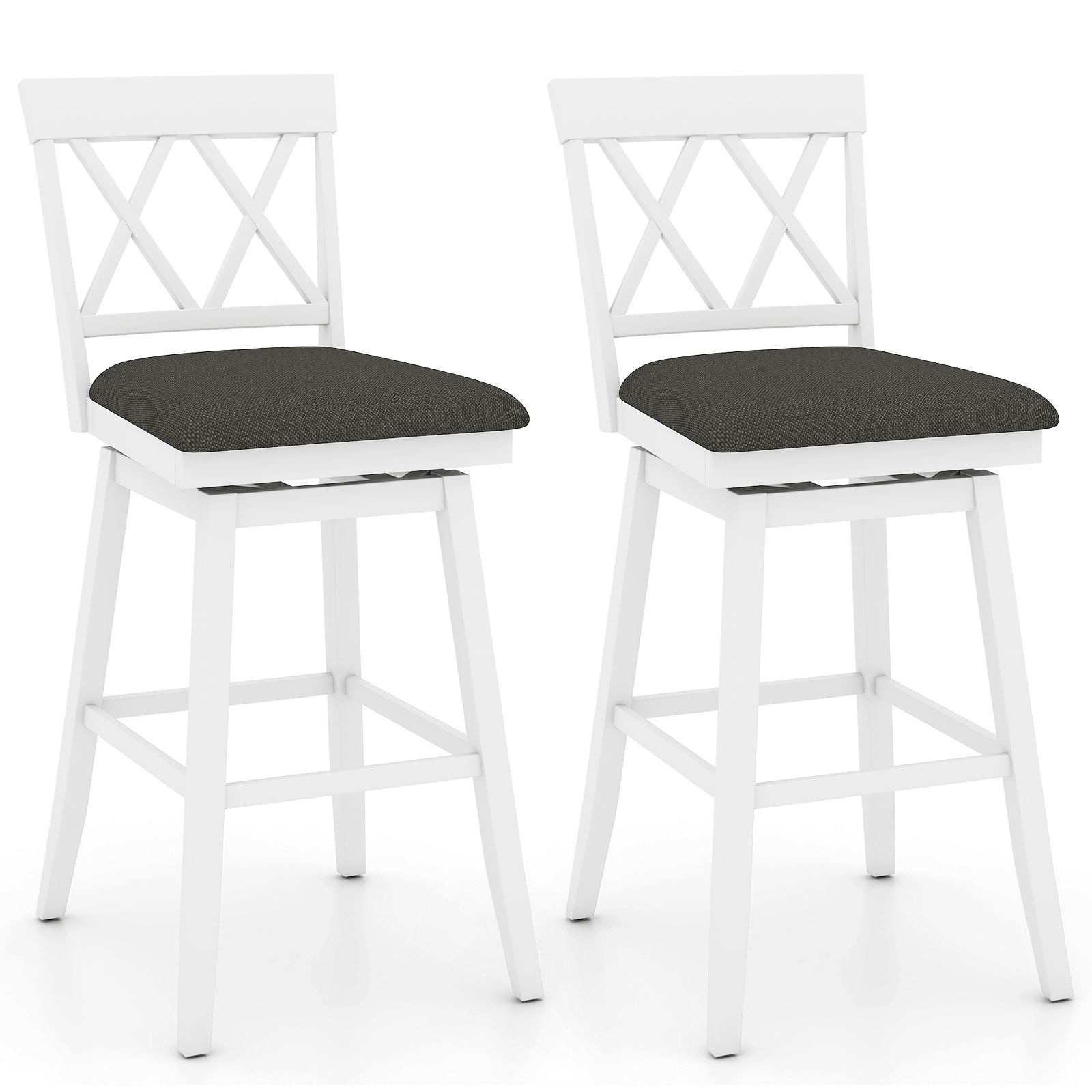 Slickblue Farmhouse Set of 2 Swivel Upholstered White Bar Stool with High Back and Footrest for Kitchen Island or Dining Room - Available in Different Sizes