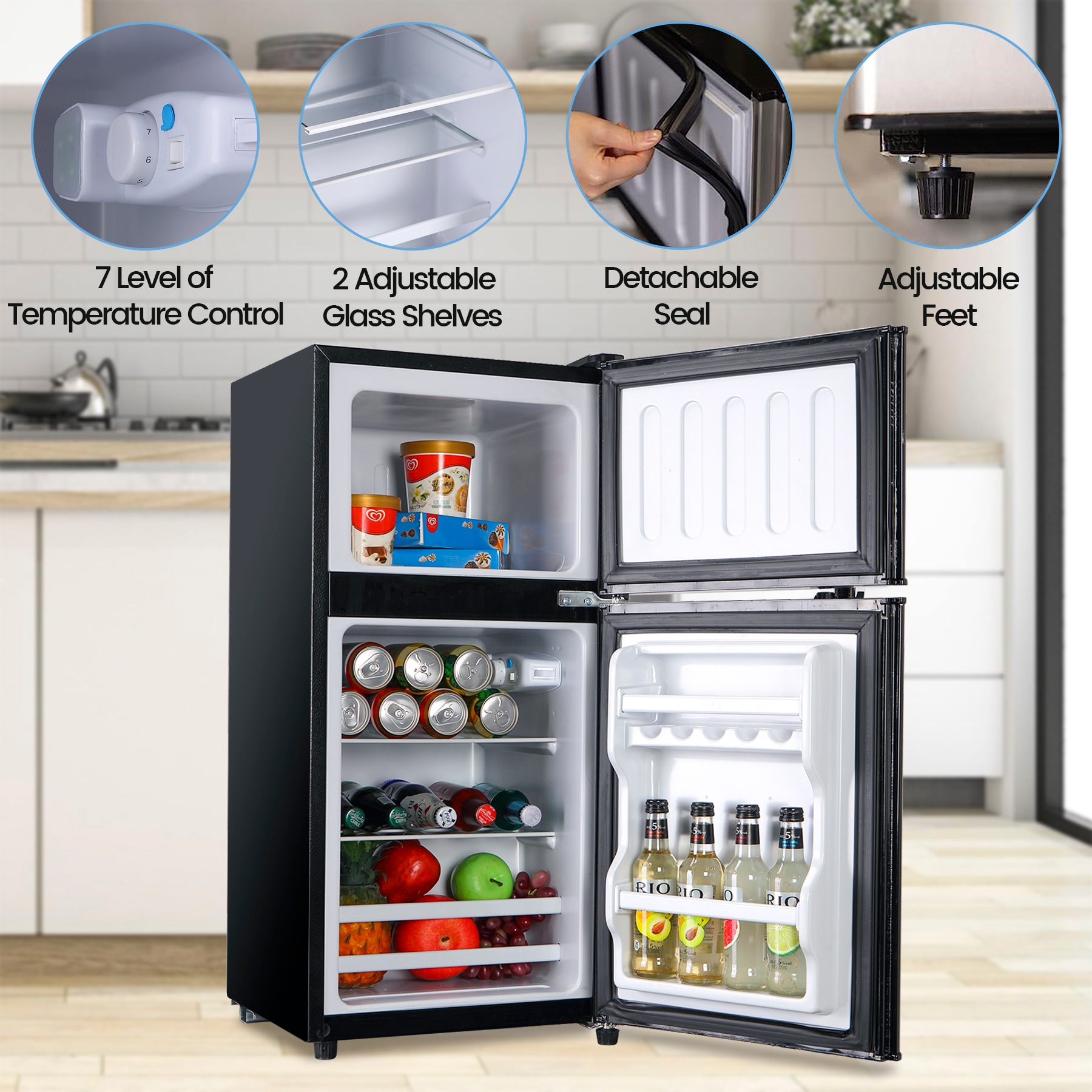 Fcicarn 3.5 Cu. Ft. Compact Refrigerator, Featuring a Separate  Freezer Compartment, Lock, 7-Level Thermostat and Vintage-Inspired Styling  for Small Kitchens, Home Offices or Dorm Rooms, Black : Appliances