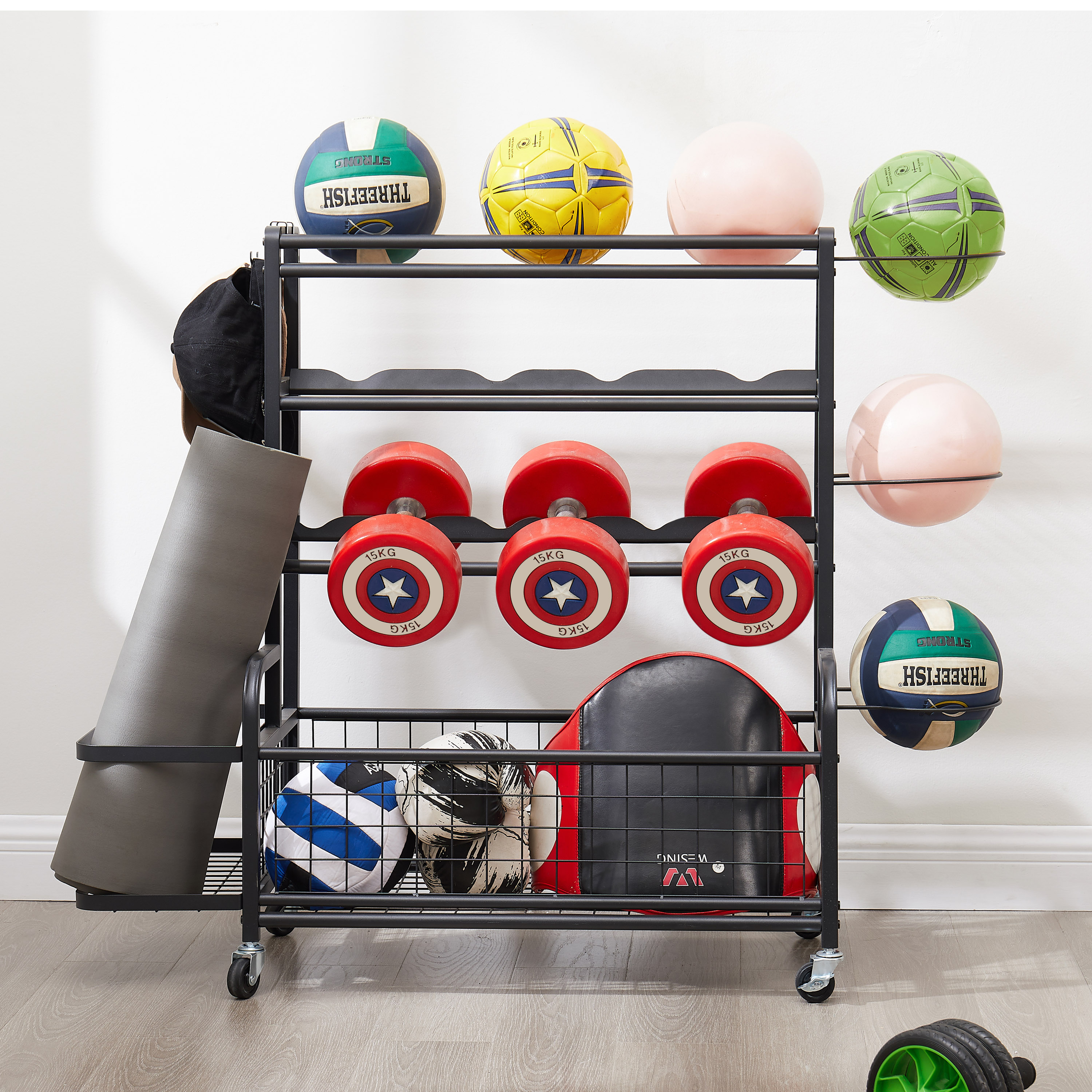 Black 4-Tier Metal Storage Organizer with Rolling Wheels