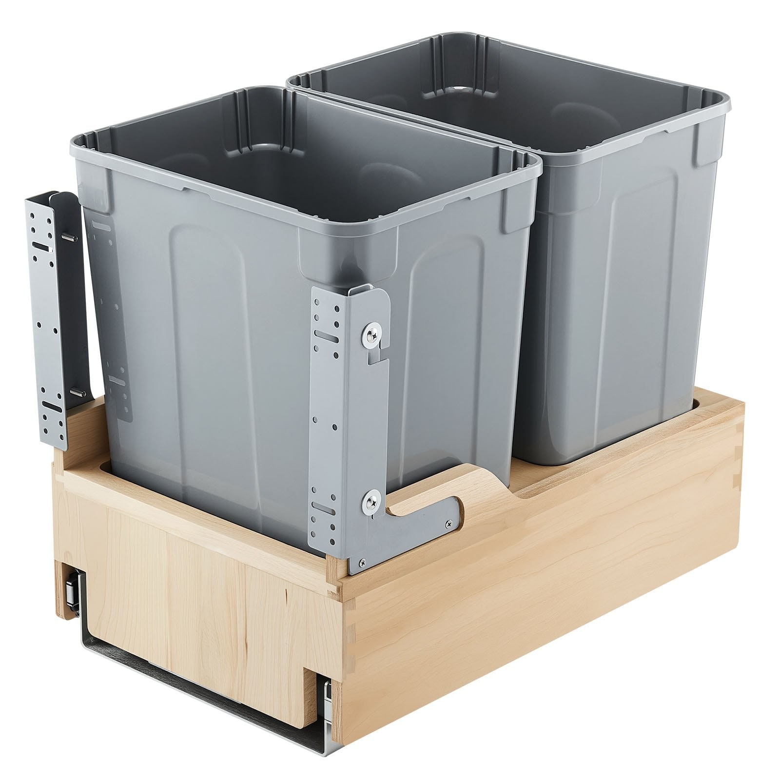 GIVIMO 70-qt Pull Out Trash Can Dual 35-qt Under Sink Kitchen Cabinet Recycling Bin with Wood Frame Heavy-Duty Soft-Close Slides and Door Mount Kit Holds 55-lb for Under Counter Waste Sorting and Recycling in Home and Commercial Kitchen Spaces