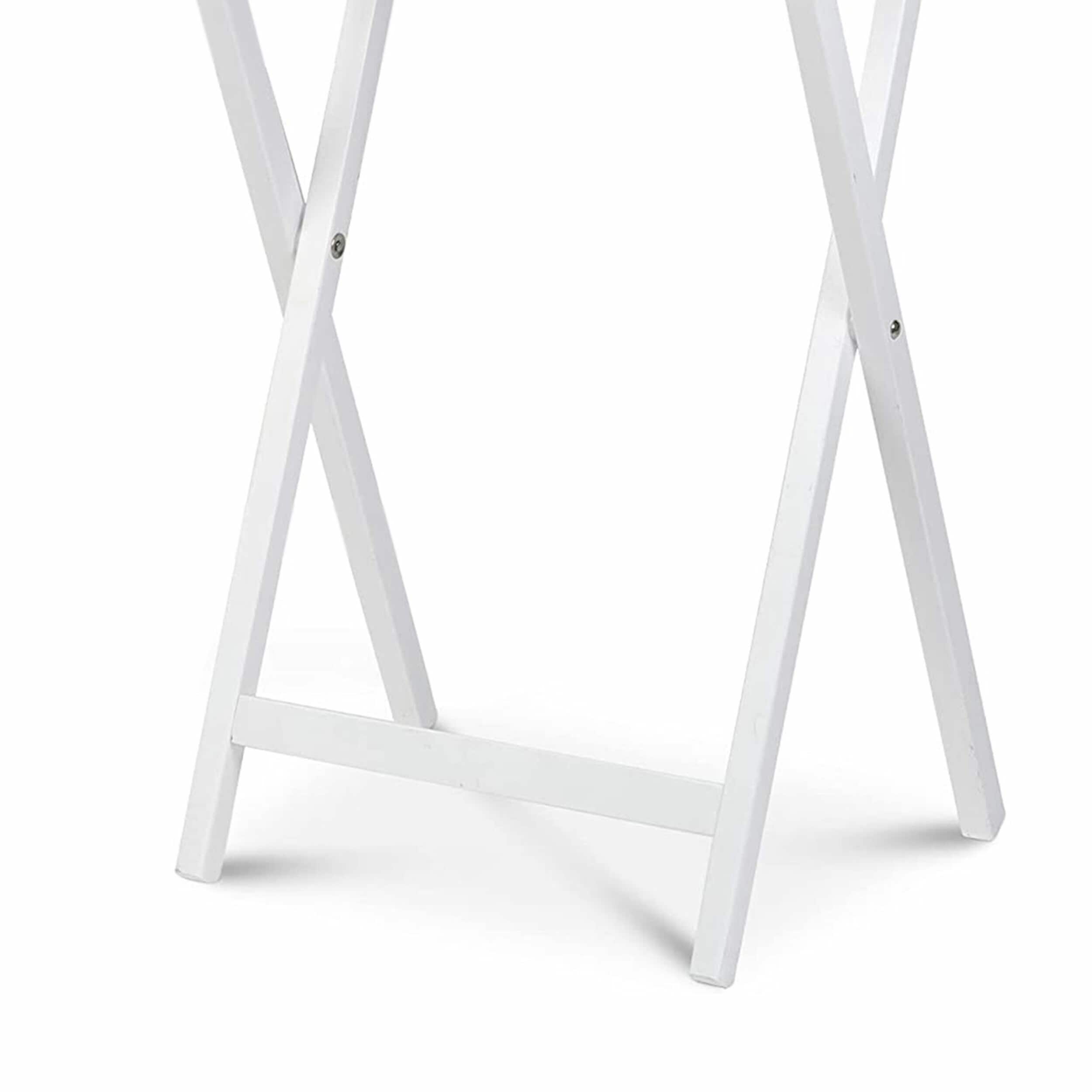 Compact White Solid Rubberwood Folding TV Tray Tables, 2-Piece Set