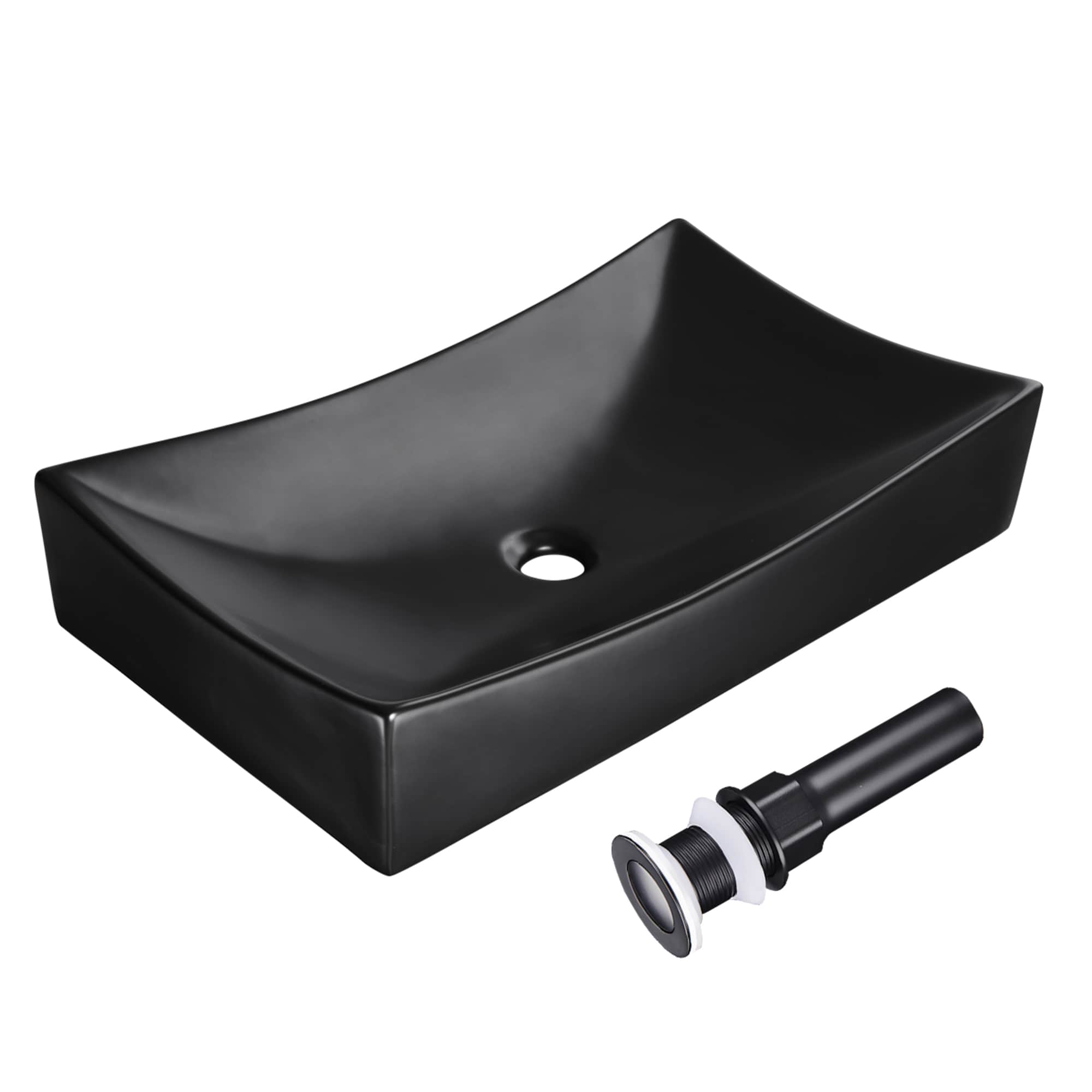 Yescom 80PSK011-655-06-LO 26 inch Black Rectangle Bathroom Vessel Sink Above Counter Porcelain Pop up Drain