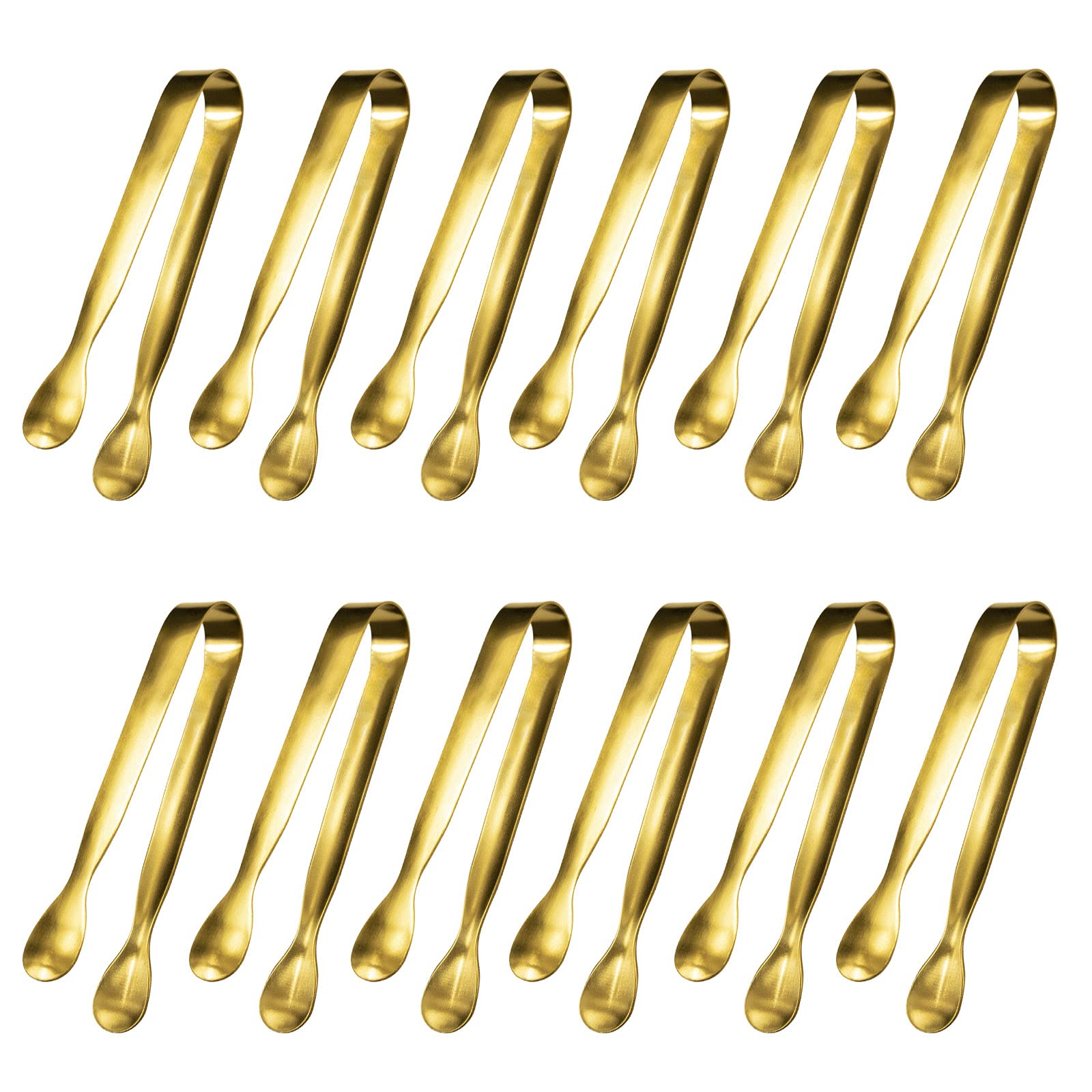 Phewnyzo  12 pcs gold stainless steel mini serving tongs 4 inch small utensils for parties catering tea coffee bar buffet appetizers food