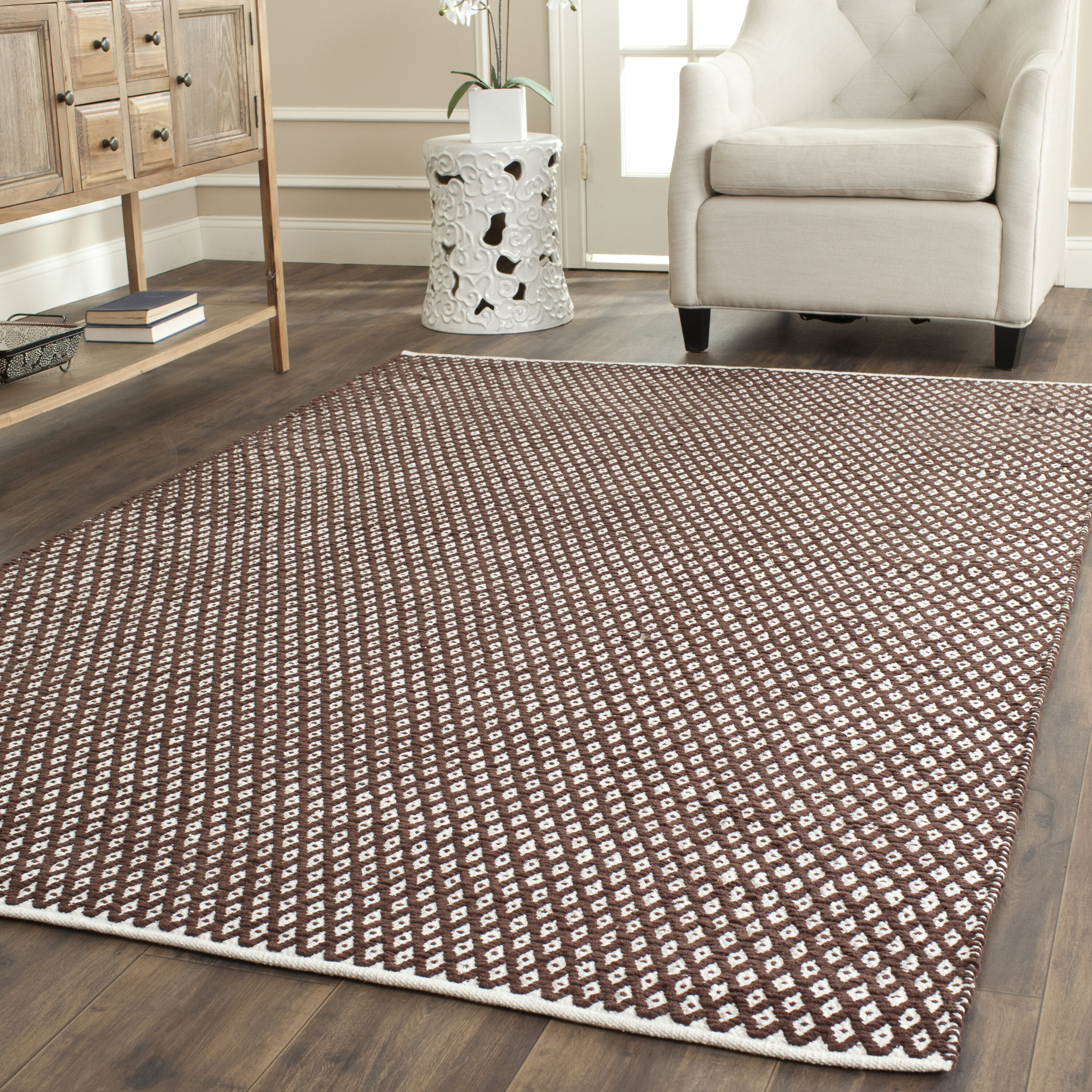 Safavieh BOS685A-3 Boston 3 x 5 (ft) Tufted Cotton Brown Rectangular Indoor Geometric Bohemian/Eclectic Throw rug