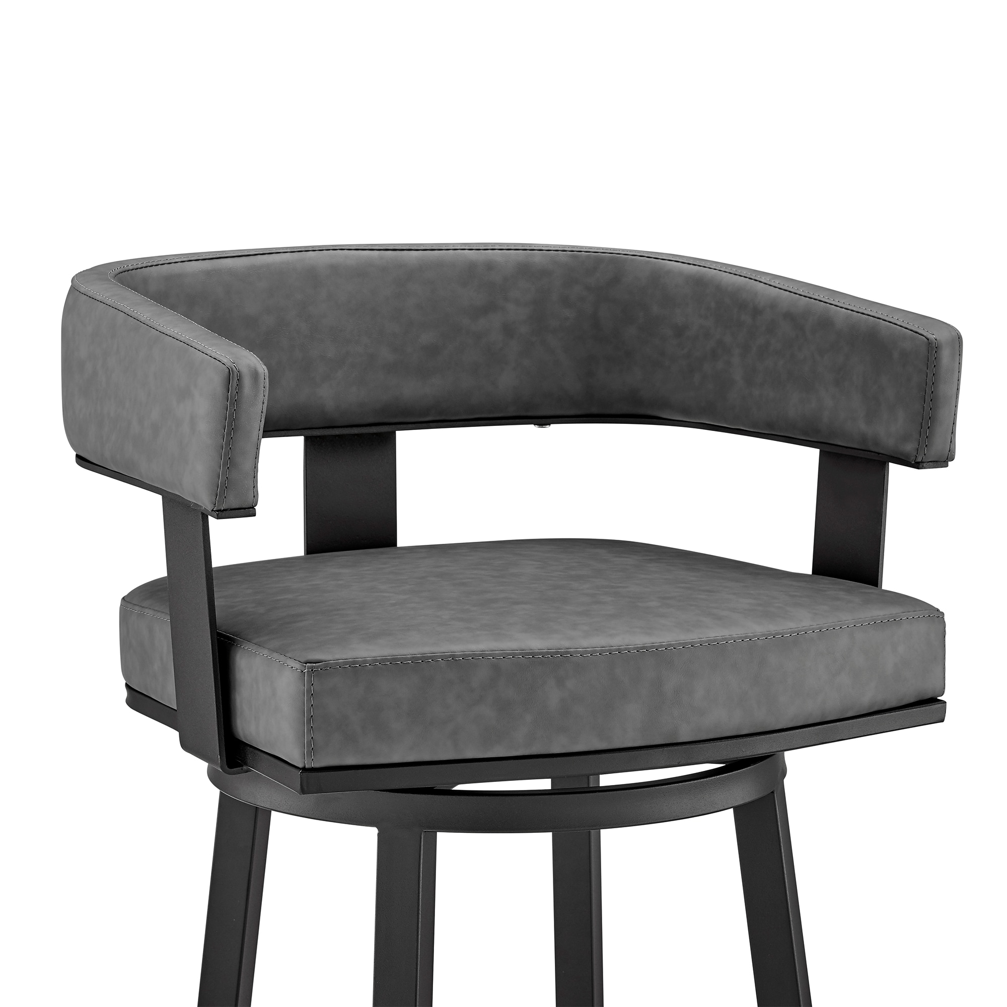 Lux Gray & Black Faux Leather 26" Swivel Metal Bar Stool