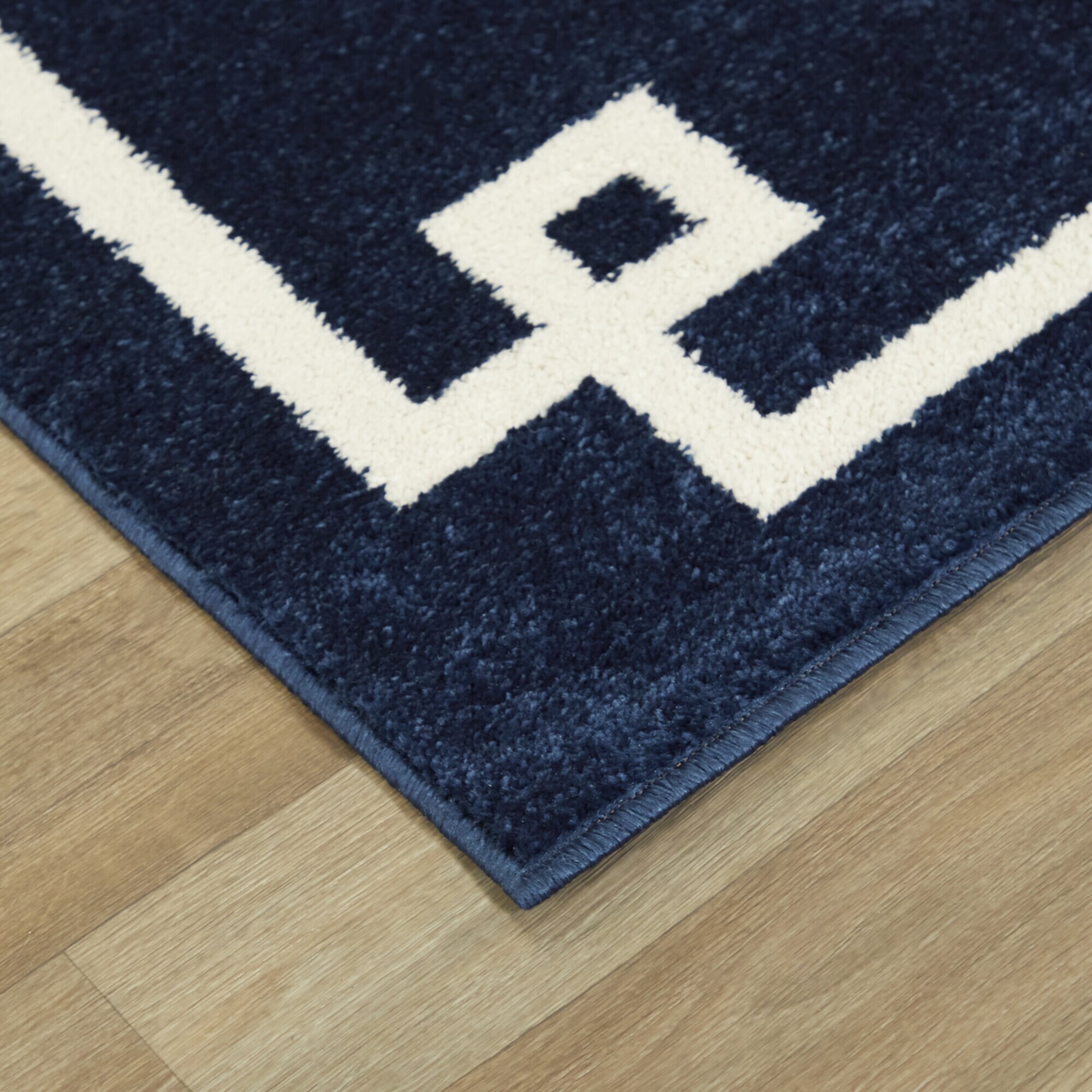 Navy and White Geometric Rectangular Easy Care Area Rug