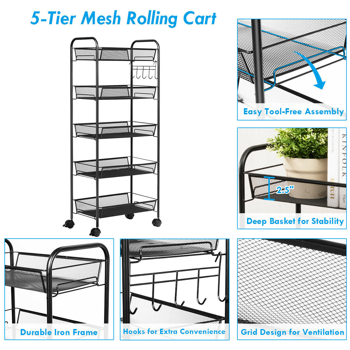 Costway HW54963BK Utility-Carts - View #3