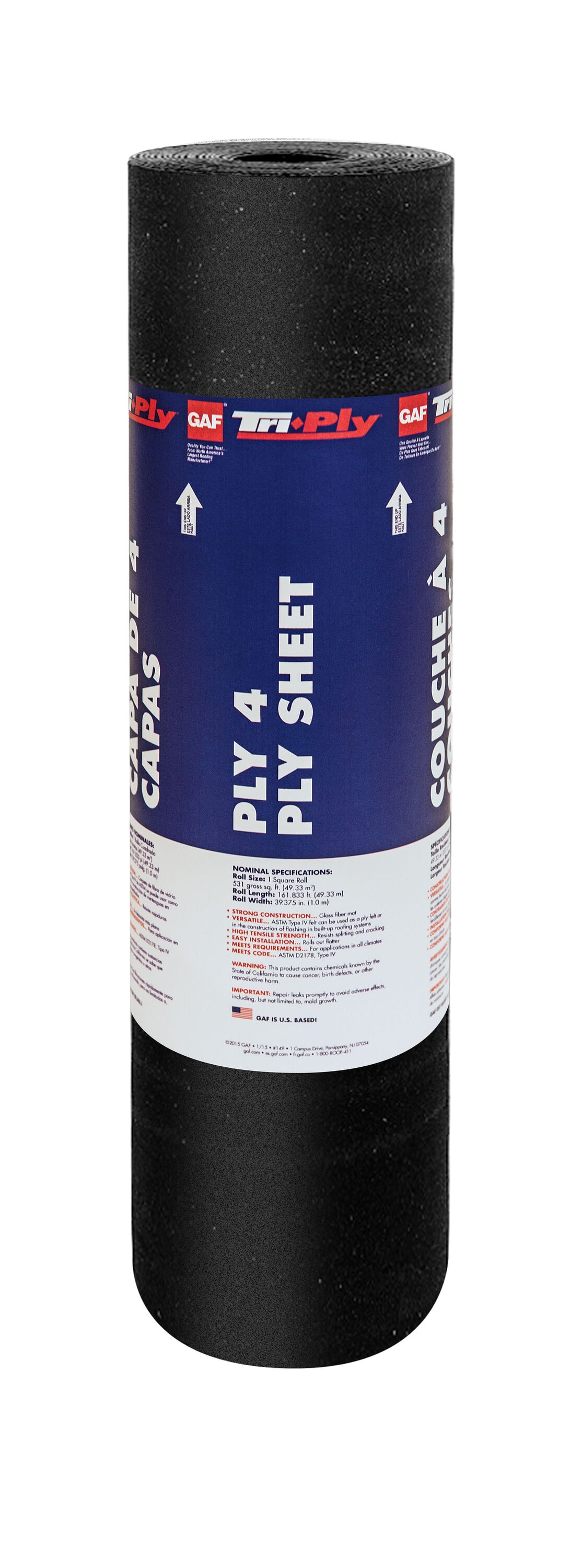 GAF Tri-Ply 4 3.29-ft W x 161.7-ft L 500-sq ft Black Roll Roofing