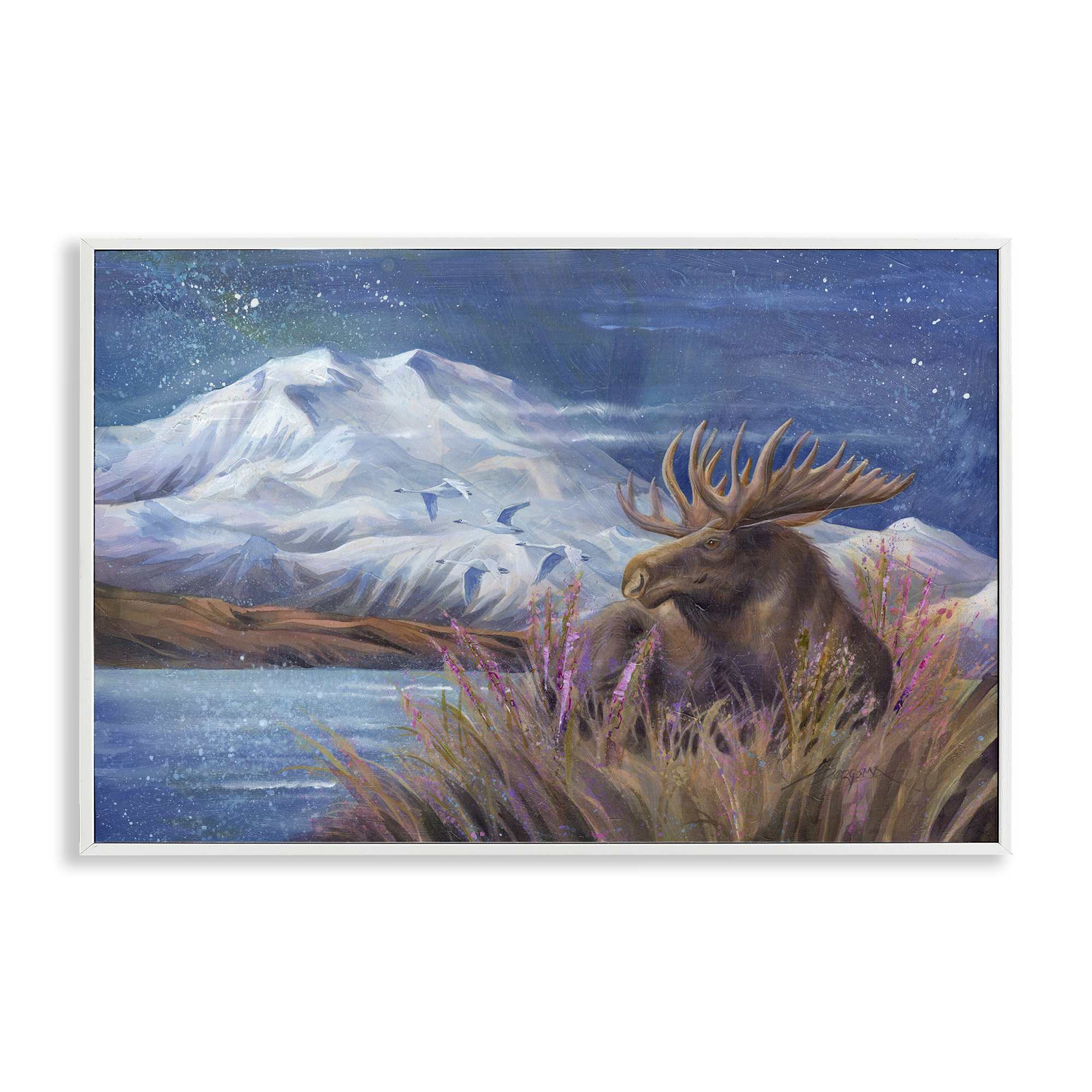 Stupell Industries BT-328-WFR-20X30 Moose and Snowy White Mountain White Framed Giclee Art By Jody Bergsma 30 x 20