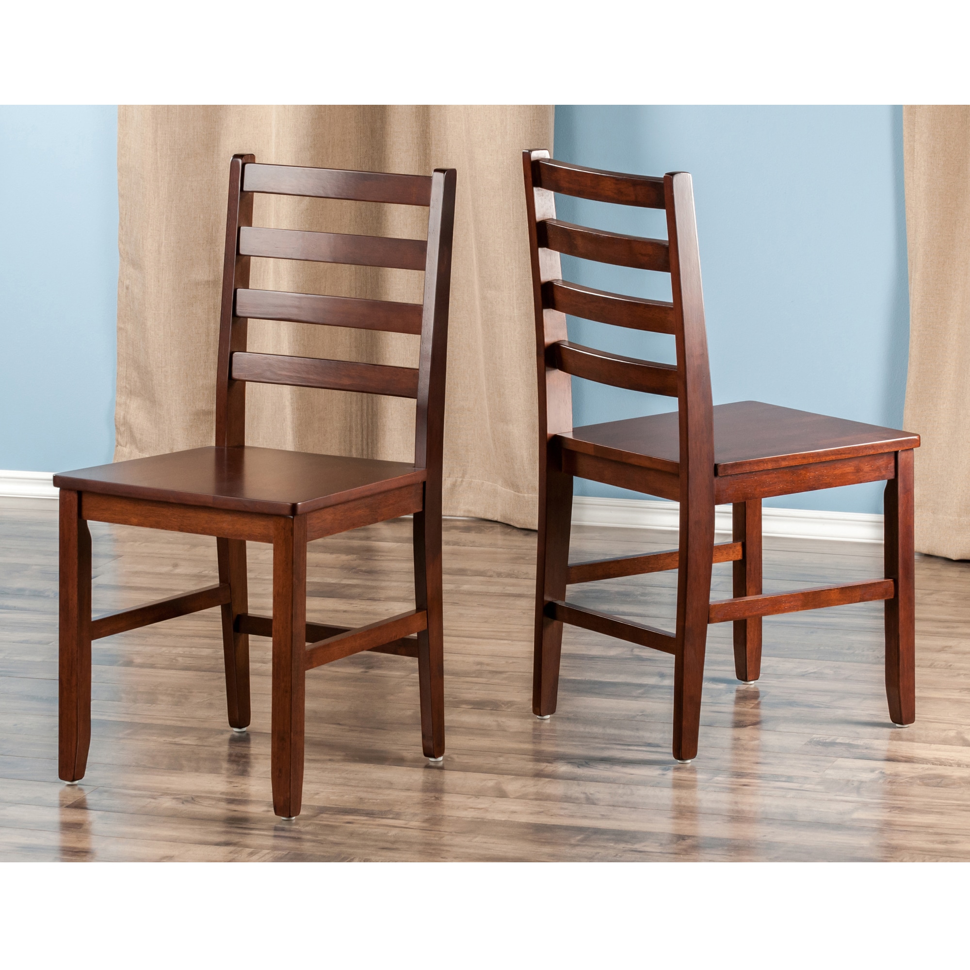 Transitional High Slat Ladderback Side Chair in Rich Walnut