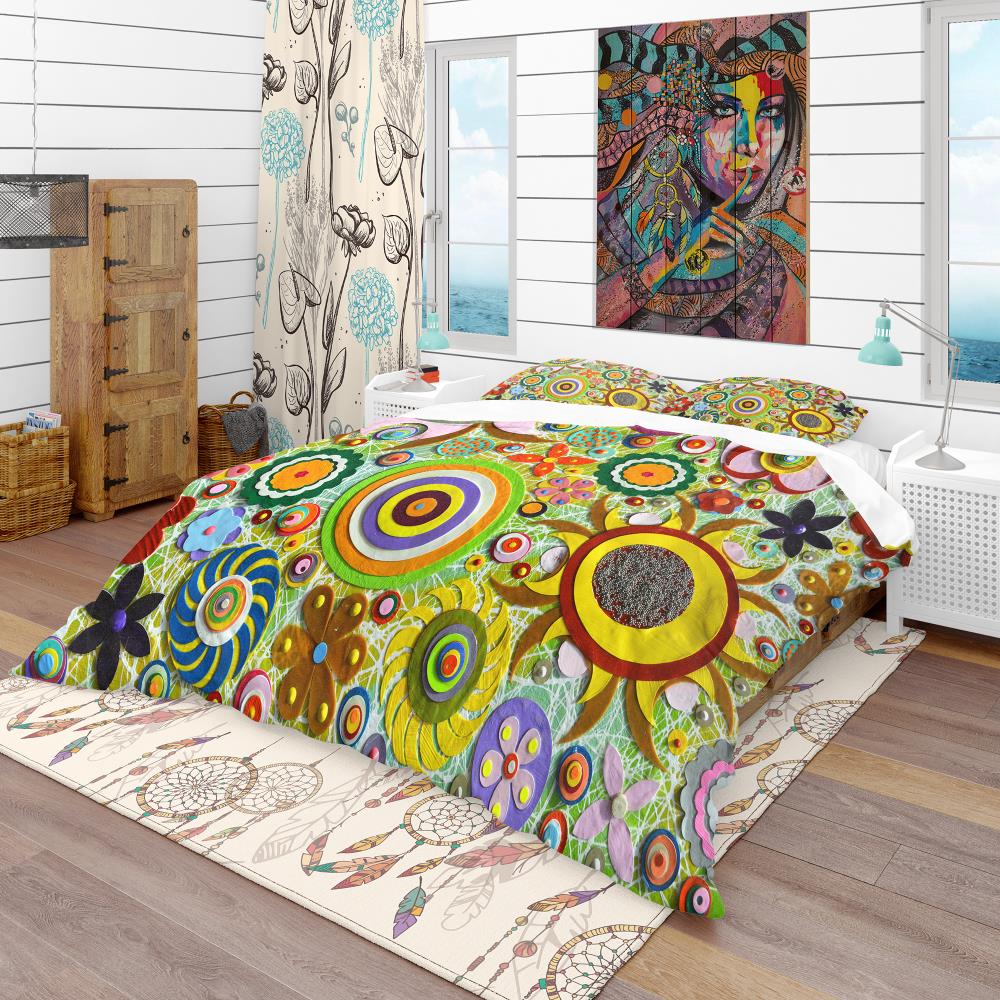 Designart BED18594-Q 3 -Piece Yellow Queen Duvet cover Set