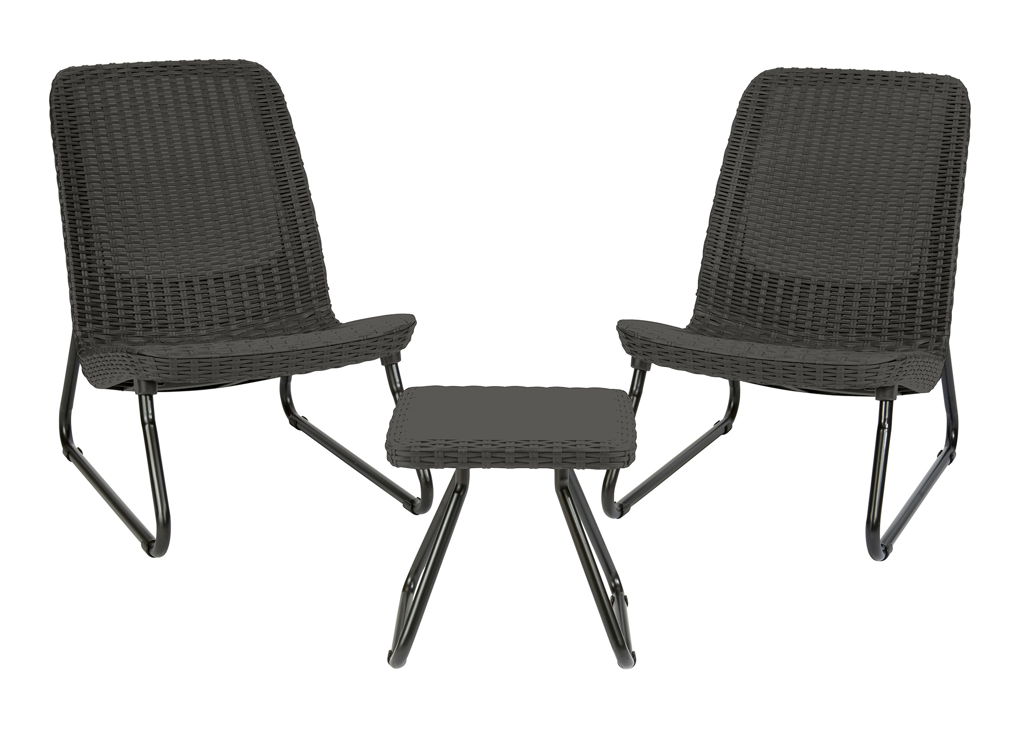 Keter 218158 Rio Set of 2 Graphite Metal Frame Stationary Conversation Chair with Woven Seat