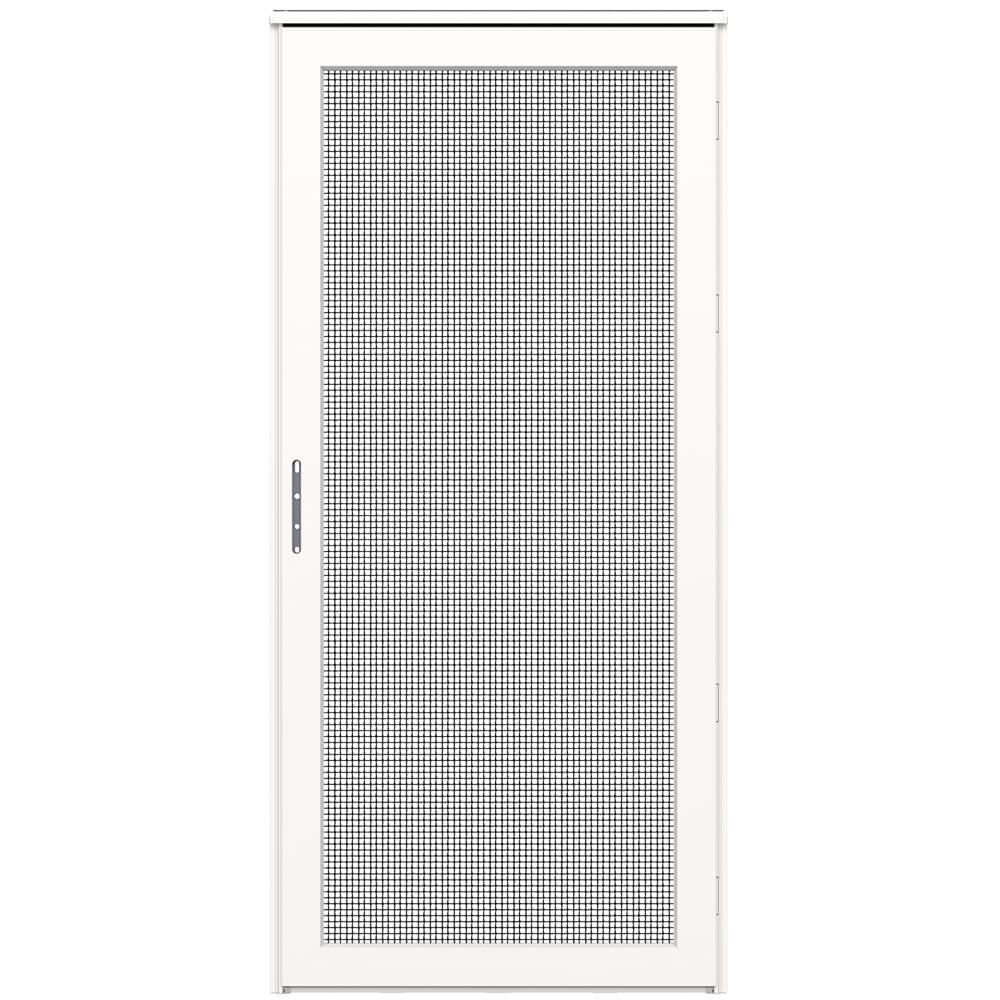 LARSON Platinum Secure Screen 36-in x 81-in White Linen Aluminum Surface Mount Security Door with Black Screen and Lockset included Stainless Steel -  45018362R