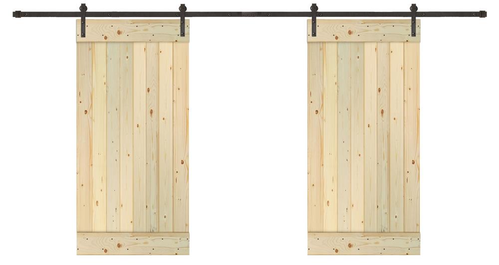 Creative Entryways BPUP2110-7284-10B 72-in x 84-in Unfinished Unfinished Plank Birch Wood Solid core Double Barn Door (Hardware Included)